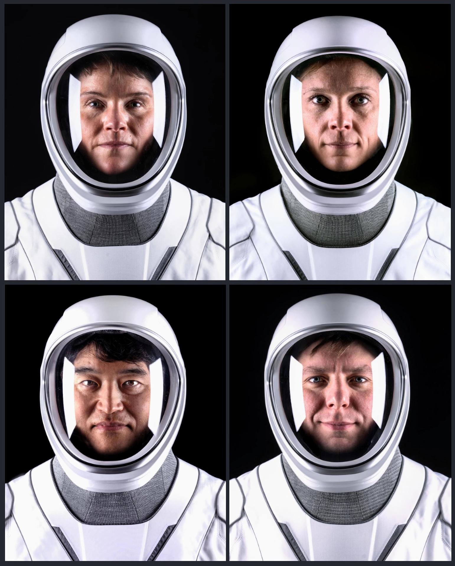 Fotografía sin fecha cedida por la NASA donde aparecen los miembros de la tripulación del Crew-10 (desde la izquierda arriba) la comandante de la misión, la astronauta Anne McClain; el piloto, el astronauta Nichole Ayers, y los especialistas de la misión, el astronauta Takuya Onishi de la Agencia de Exploración Aeroespacial de Japón (JAXA) y el cosmonauta Kirill Peskov de Roscosmos. EFE/ NASA