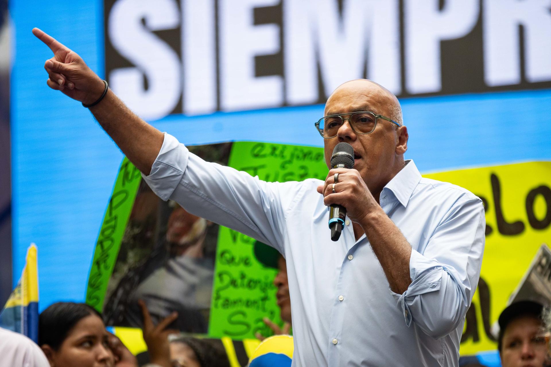 Fotografía del 18 de marzo de 2025 del presidente de la Asamblea Nacional (AN, Parlamento) de Venezuela, Jorge Rodríguez. EFE/ Ronald Peña R