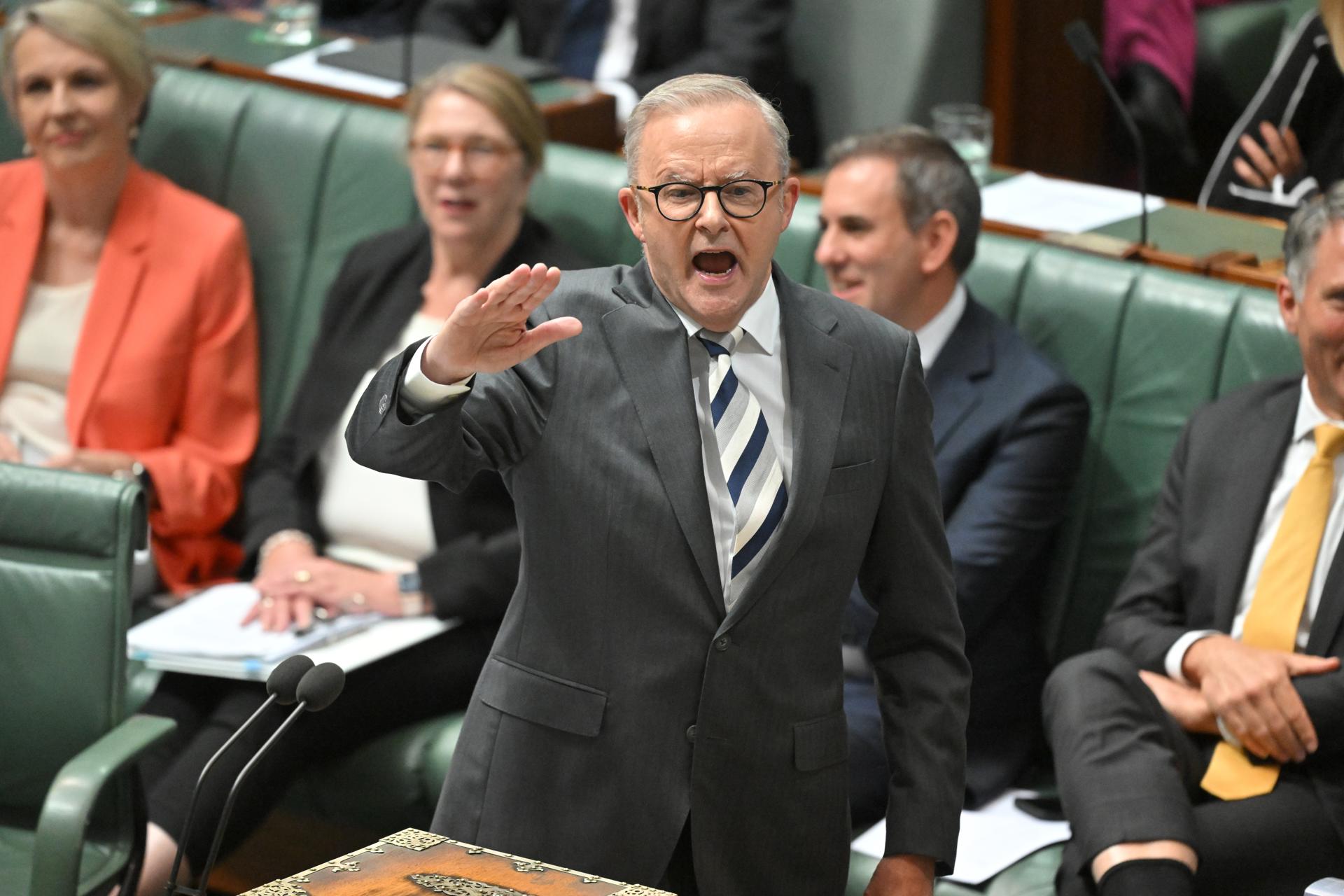 El primer ministro de Australia, Anthony Albanese, durante su intervención en la Casa de Representantes un día antes de convocar elecciones.
EFE/EPA/MICK TSIKAS AUSTRALIA AND NEW ZEALAND OUT