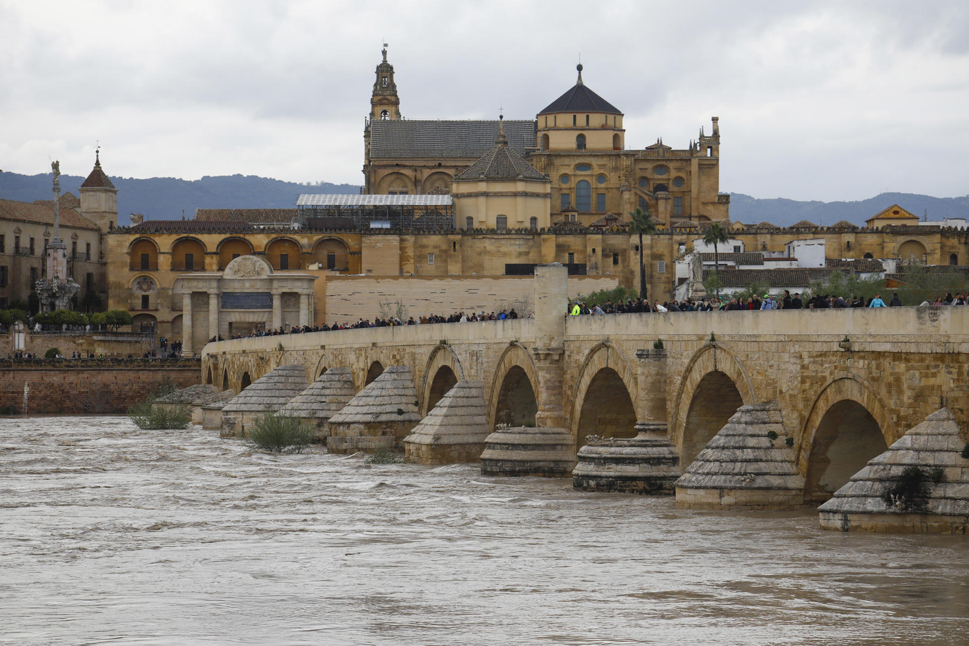 Fotografía este martes del caudal del río Guadalquivir a su paso por Córdoba. EFE/