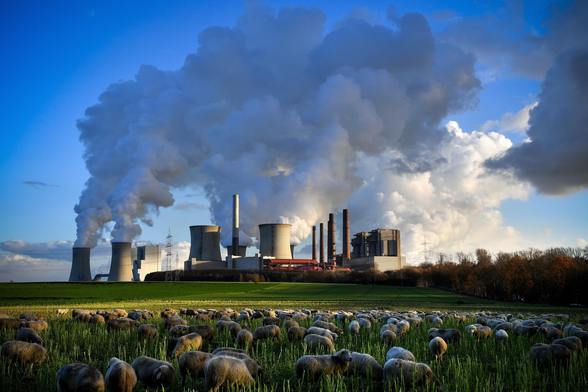 Varias columnas de humo se desprenden de una planta en Bergheim (Alemania), en una fotografía de archivo. EFE/ Sascha Steinbach