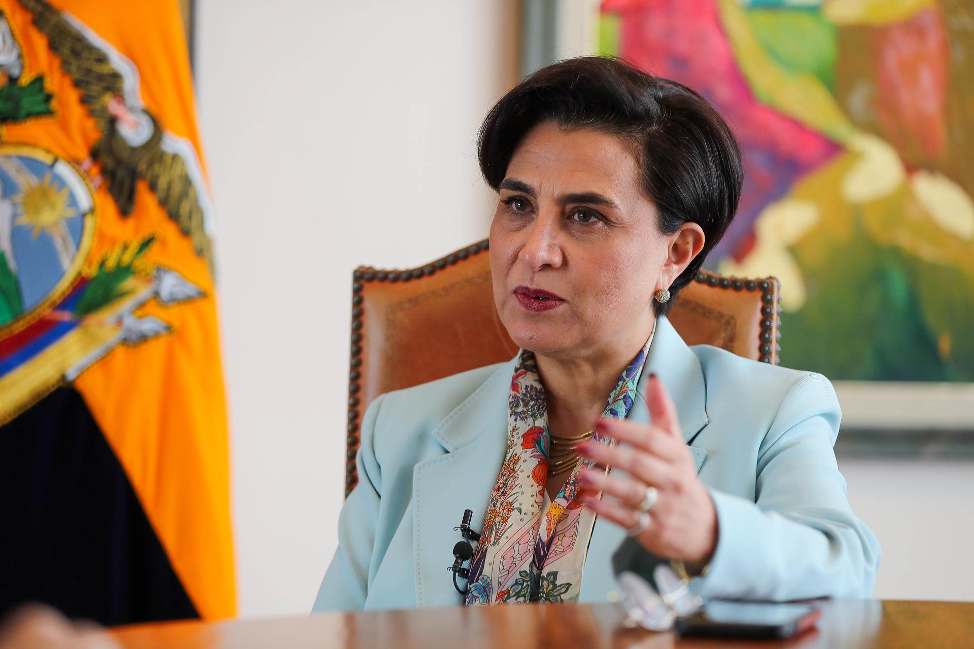 Fotografía de archivo en la que se registró a la ministra de Relaciones Exteriores y Movilidad Humana de Ecuador, Gabriela Sommerfeld, durante una entrevista con EFE, en Quito (Ecuador). EFE/José Jácome