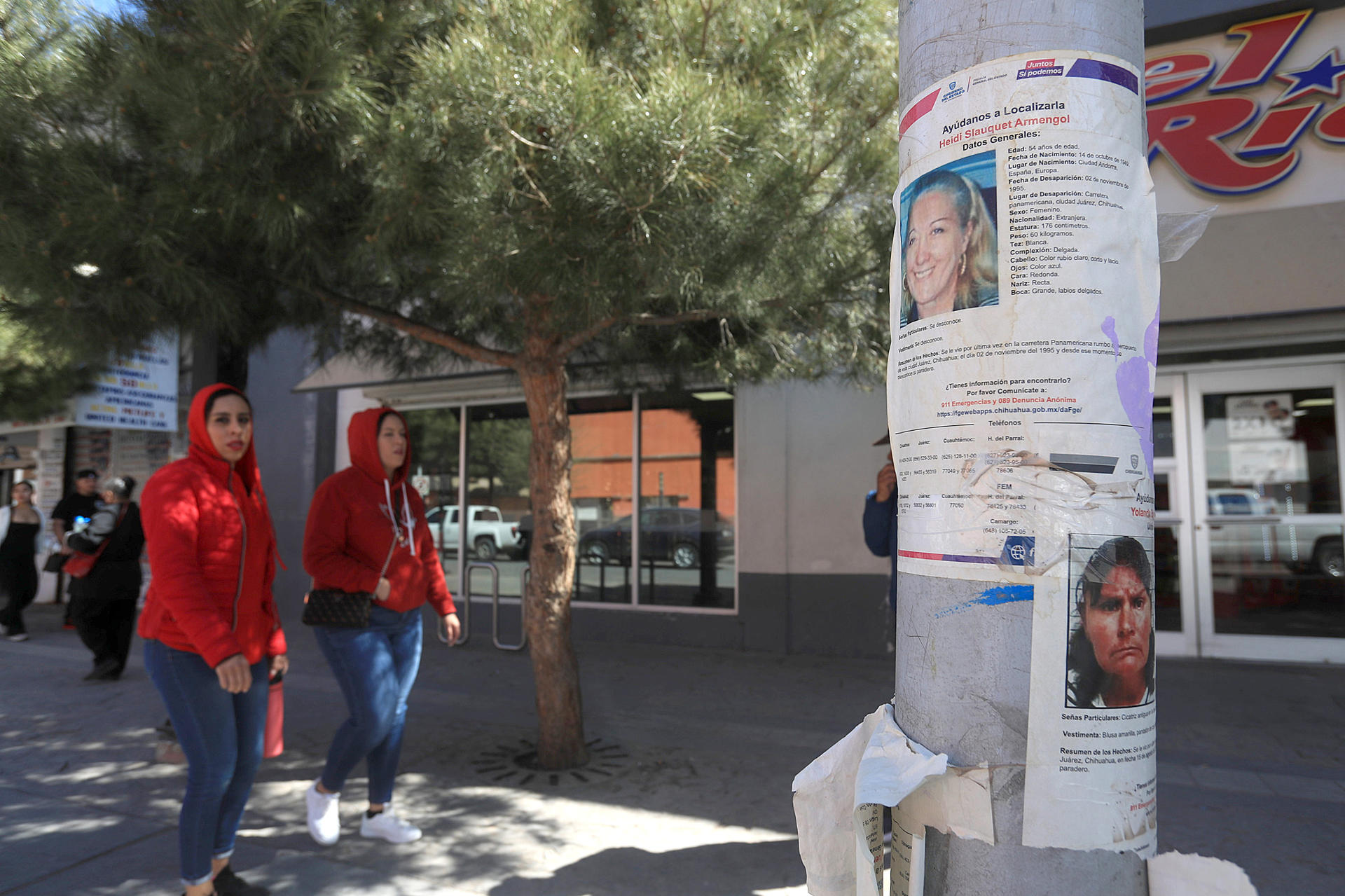 Fotografía de carteles con anuncios de búsqueda de personas desaparecidas este domingo, en una calle de Ciudad Juárez, Chihuahua (México). EFE/ Luis Torres