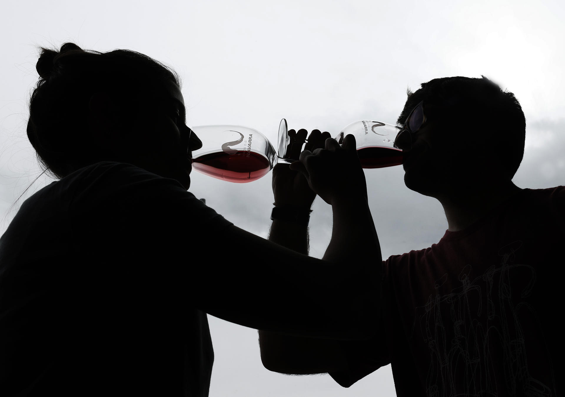 Dos personas toman una copa de vino durante la inauguración del Vinofest Navarra. EFE/ Jesús Diges/Archivo