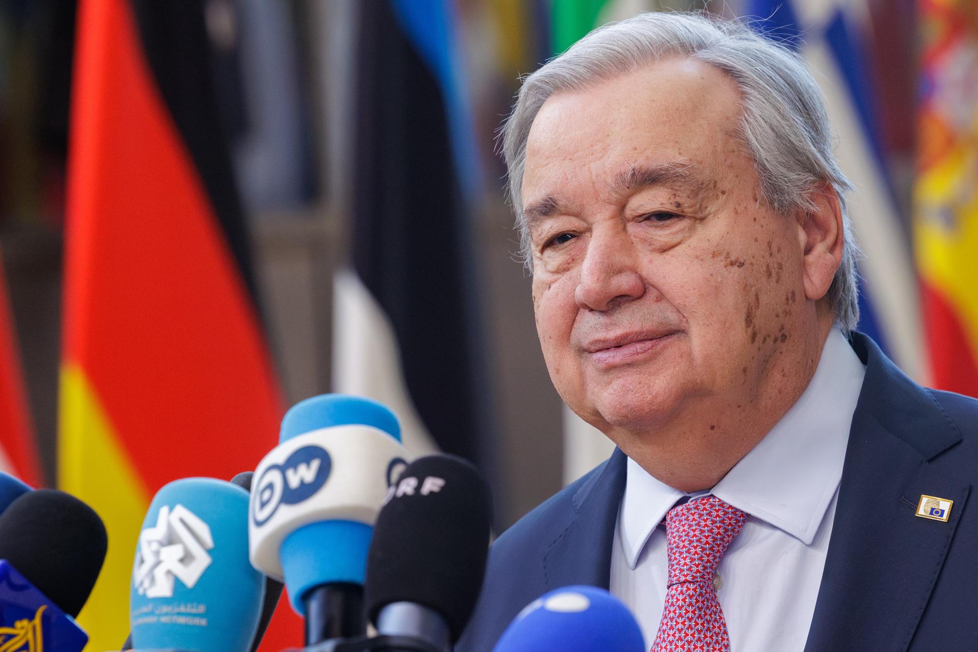 Antonio Guterres, el 20 de marzo de 2025, antes de la reunión con los líderes europeos en Bruselas. EFE/EPA/OLIVIER MATTHYS