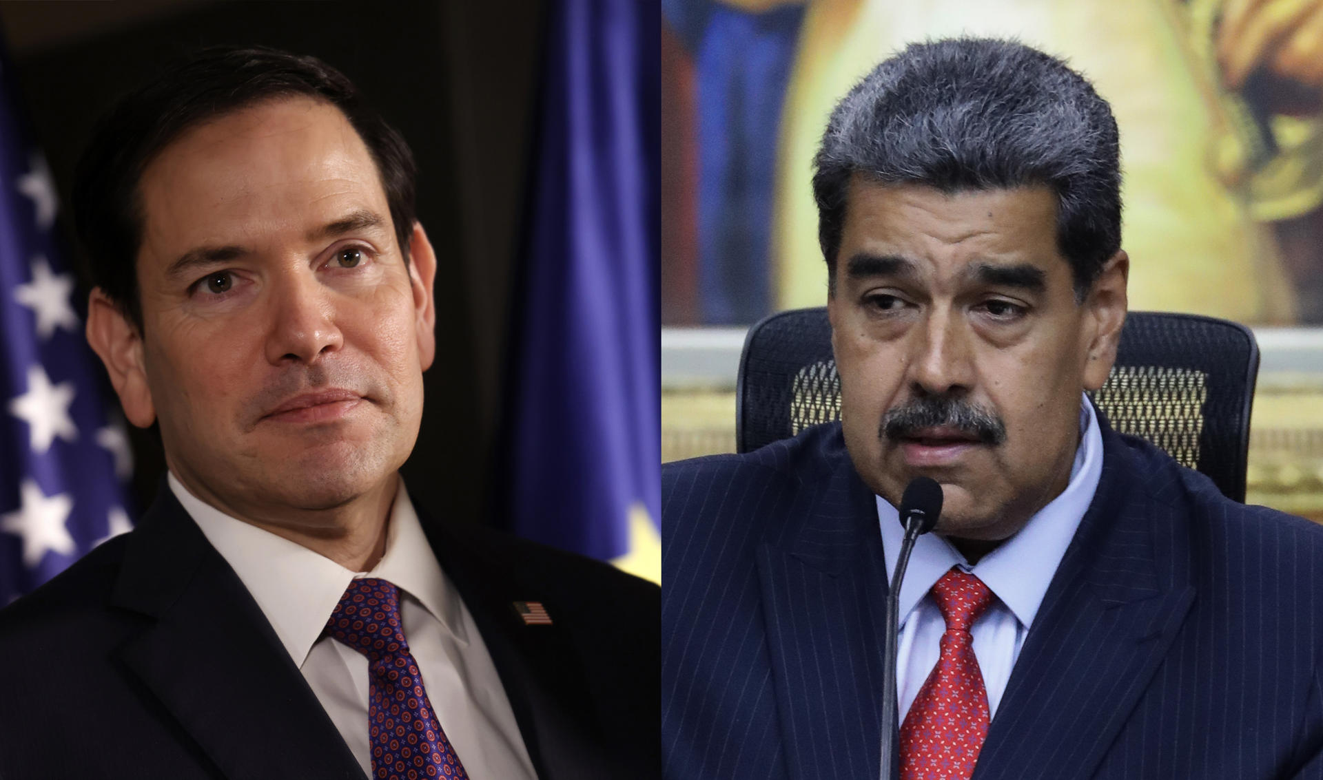 Combo de fotografías de archivo del secretario de Estado de Estados Unidos, Marco Rubio (i), y Nicolás Maduro. EFE/ ARCHIVO