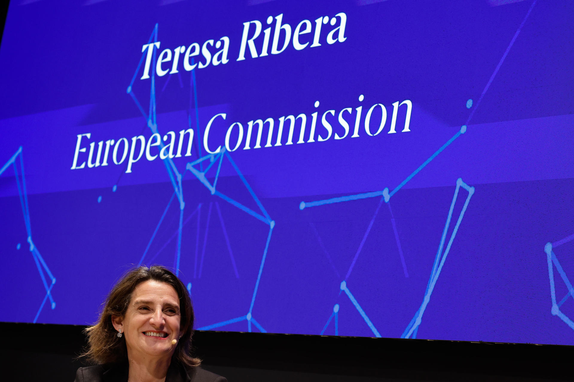 La vicepresidenta de la Comisión Europea Teresa Ribera, durante la 13ª Jornada Anual de Energía, organizada por EsadeGeo en colaboración con la Representación de la CE en España y EIT InnoEnergy, donde abordará el 'Pacto por una Industria Limpia', este martes en Madrid.-EFE/ Sergio Pérez
