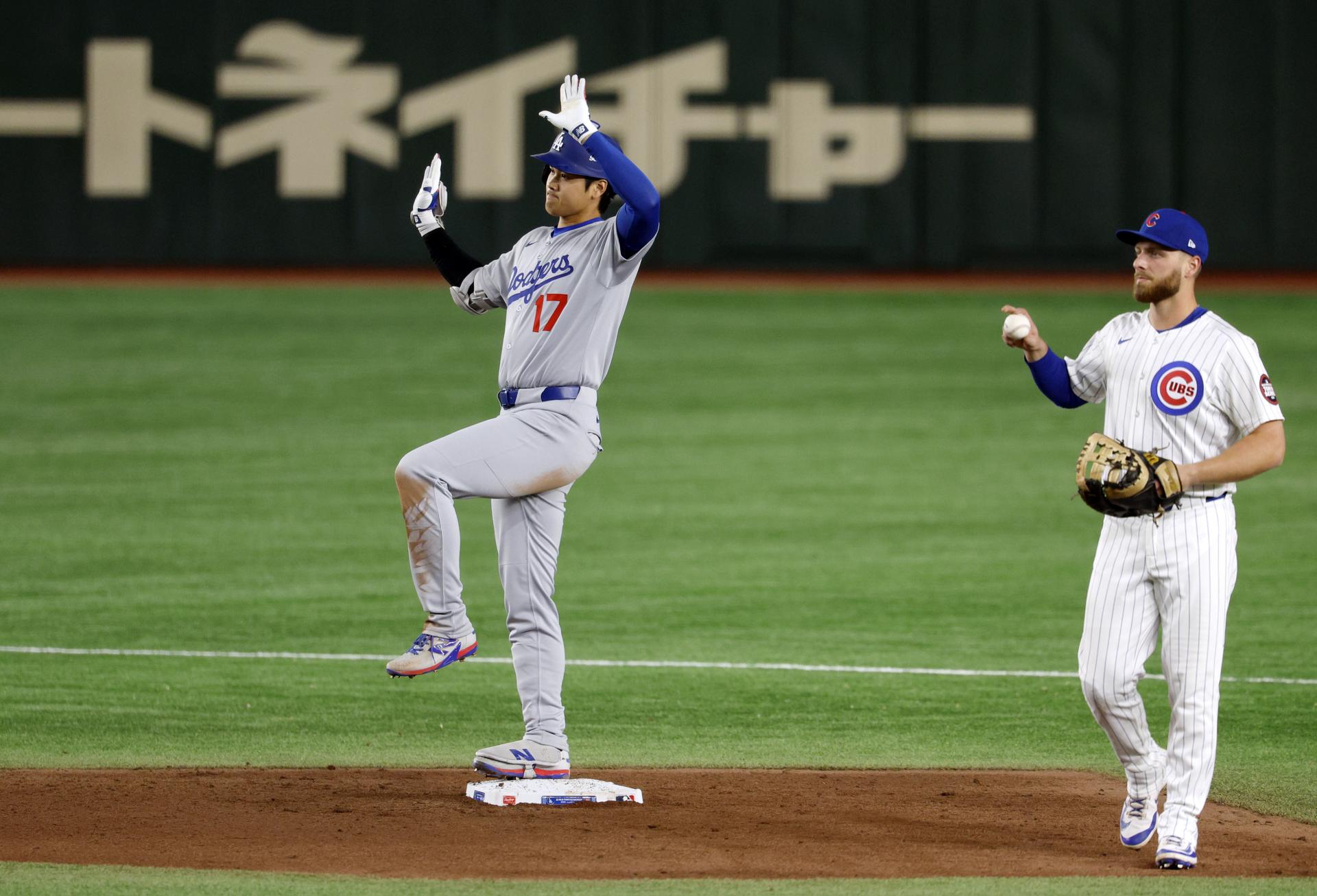 Shohei Ohtani, de Los Angeles Dodgers, durante el primer partido de la Serie Mundial de las Grandes Ligas de béisbol (MLB),disputado en Tokio ante los Chicago Cubs. EFE/EPA/FRANCK ROBICHON