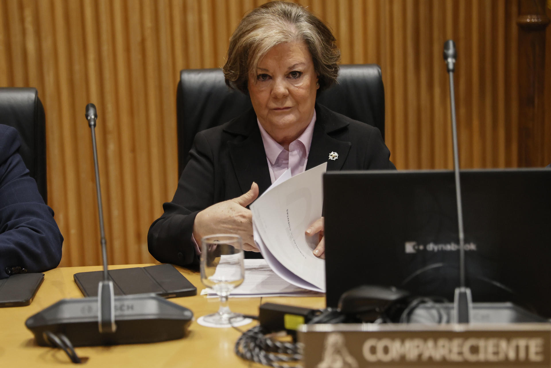 Imagen de archivo (30/4/2024) de la presidenta del Tribunal de Cuentas, Enriqueta Chicano, en la Comisión Mixta para las relaciones con el Tribunal de Cuentas. EFE/ Fernando Alvarado