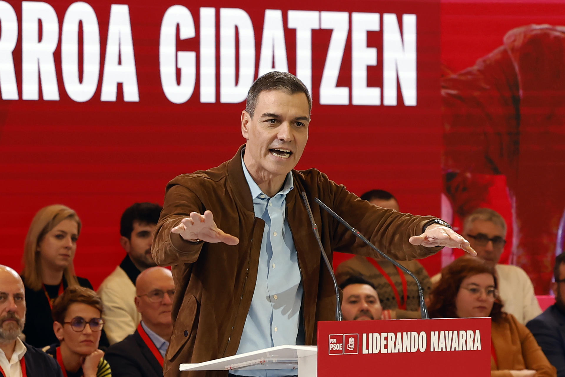 El PSN celebra su XIII Congreso regional con el lema "Liderando Navarra", una cita a la que acude Pedro Sánchez y en la que se renueva el liderazgo de María Chivite al haber sido la única candidata a la secretaría general. EFE/Jesús Diges EFE/