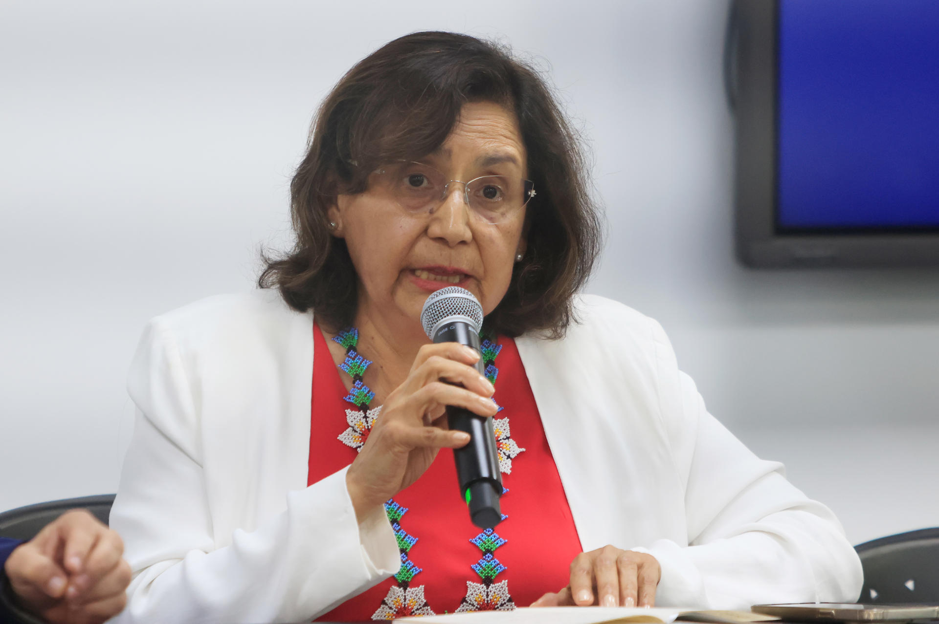 La representante de la Organización Panamericana de la Salud (OPS) y la Organización Mundial de la Salud (OMS) en Colombia, Gina Tambini. habla durante una rueda de prensa durante la última jornada de la Segunda Conferencia Mundial sobre Contaminación Atmosférica y Salud este jueves, en Cartagena (Colombia). EFE/ Ricardo Maldonado Rozo