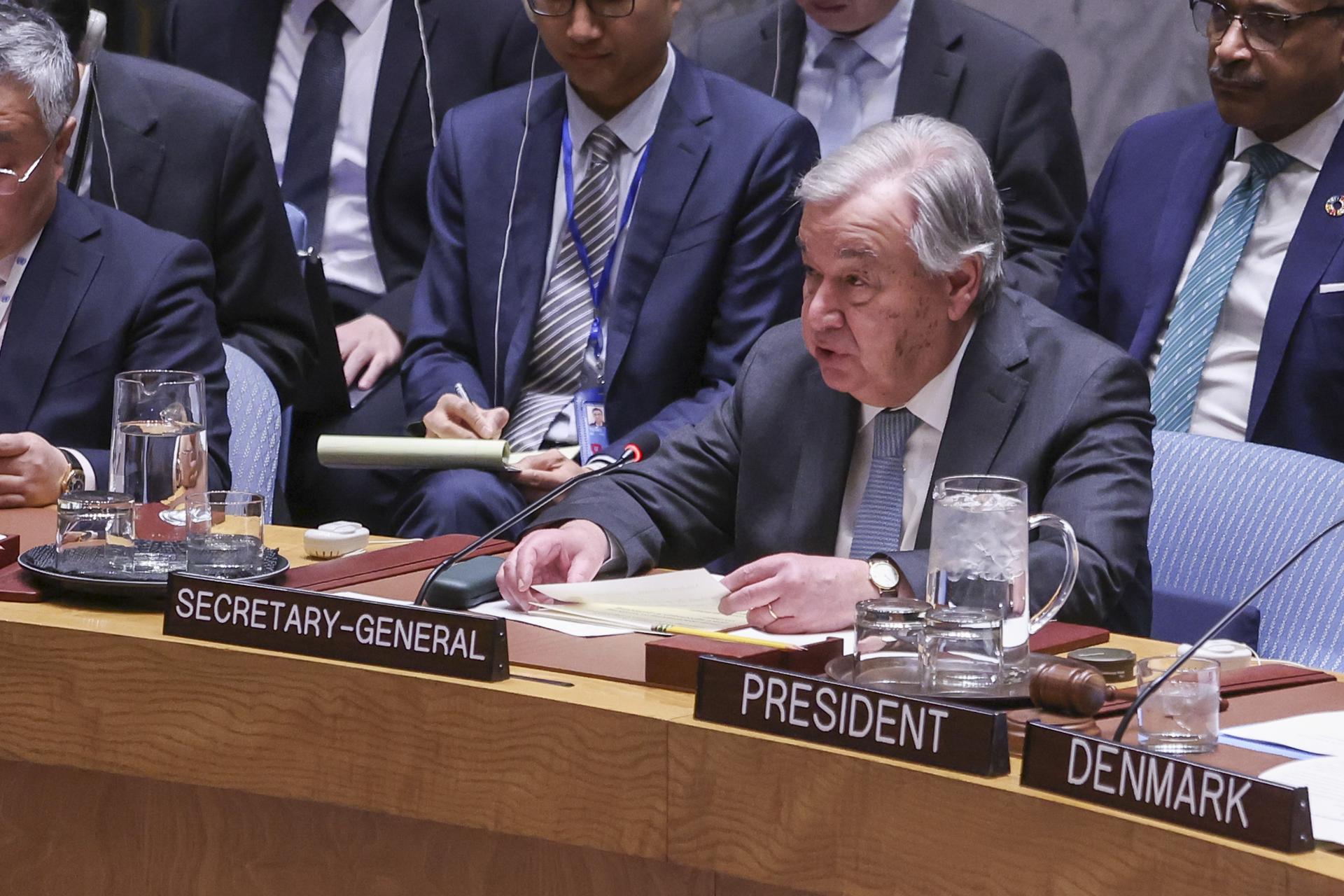 El secretario general de las Naciones Unidas, António Guterres, fue registrado el pasado 24 de marzo, al hablar ante el Consejo de Seguridad de la ONU, en la sede del organismo, en Nueva York. (NY, EE.UU.). EFE/Sarah Yenesel