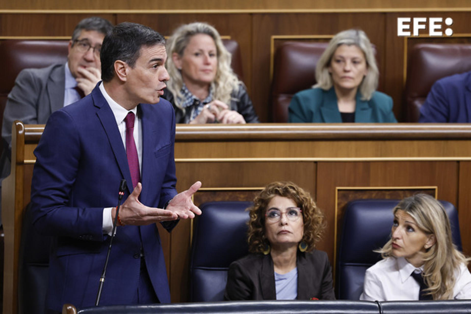 El presidente del Gobierno, Pedro Sánchez, durante una de sus intervenciones en la sesión de control al Ejecutivo este miércoles en el Congreso. EFE/ Chema Moya