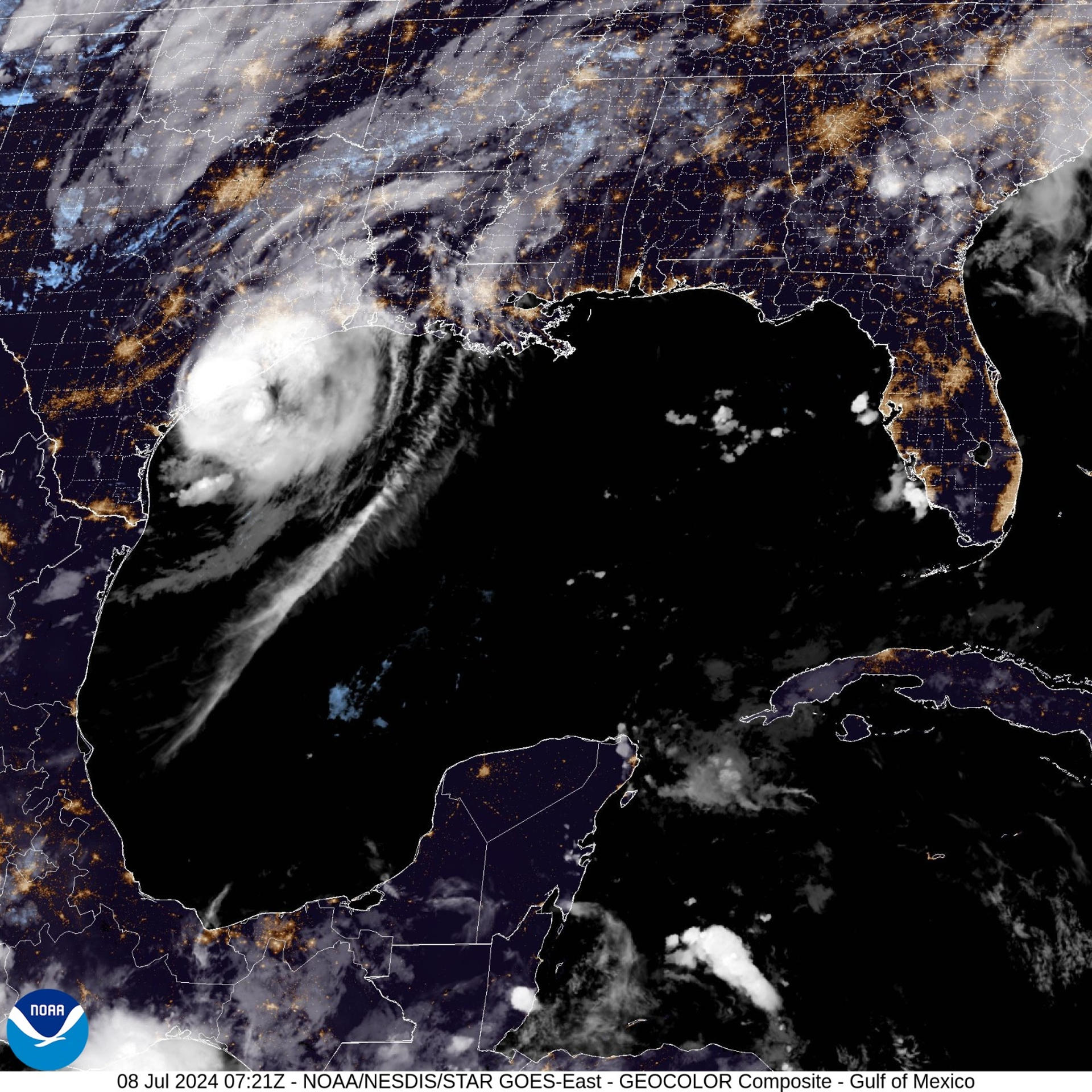 Foto de archivo que muestra cómo el servicio de NOAA predijo con certeza el paso del huracán Beryl en Estados Unidos el año pasado. EFE/ NOAA/NESDIS/STAR GOES-East