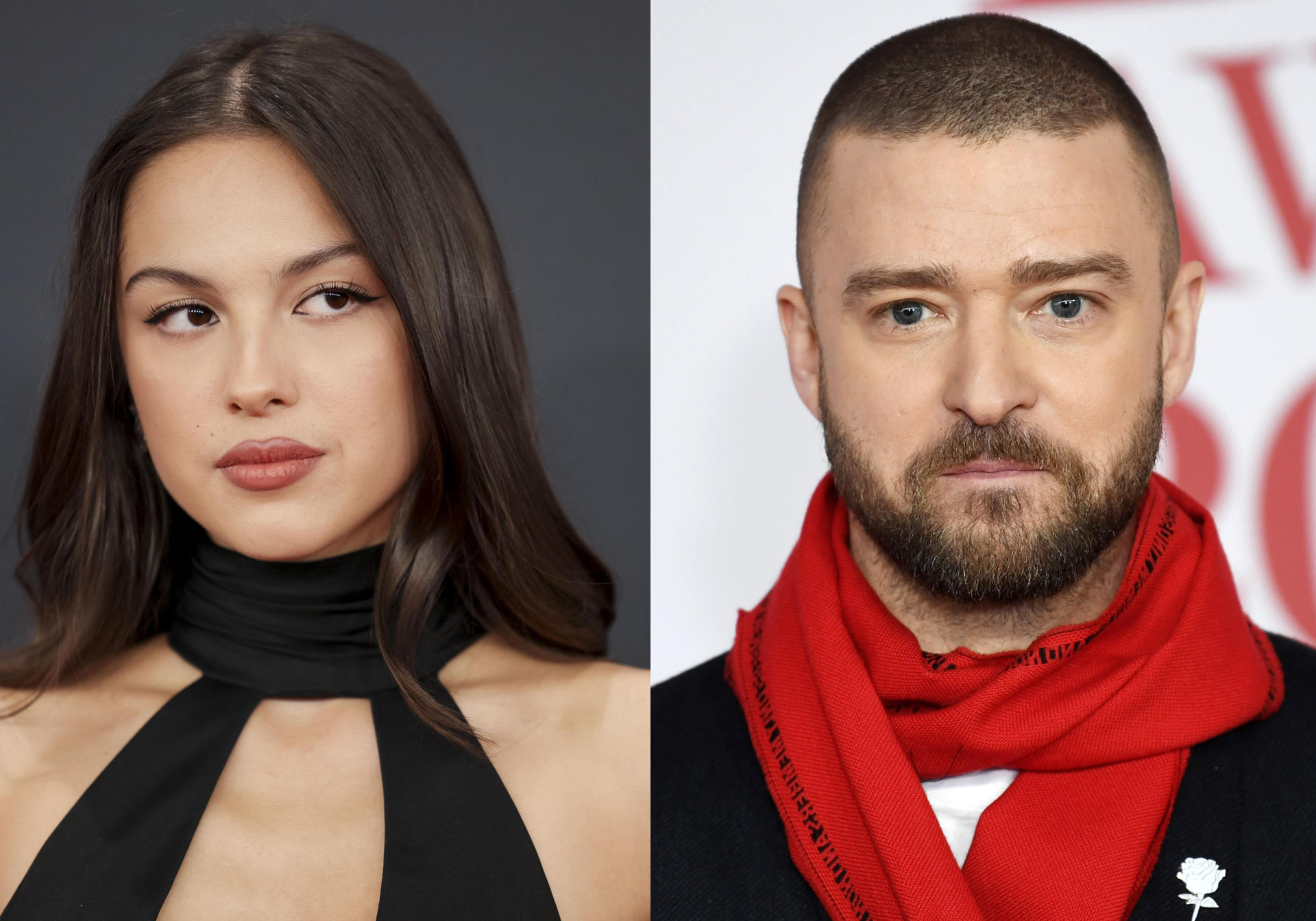 Combo de fotografías de archivo de los cantantes Olivia Rodrigo (i) y Justin Timberlake. EFE/ ARCHIVO