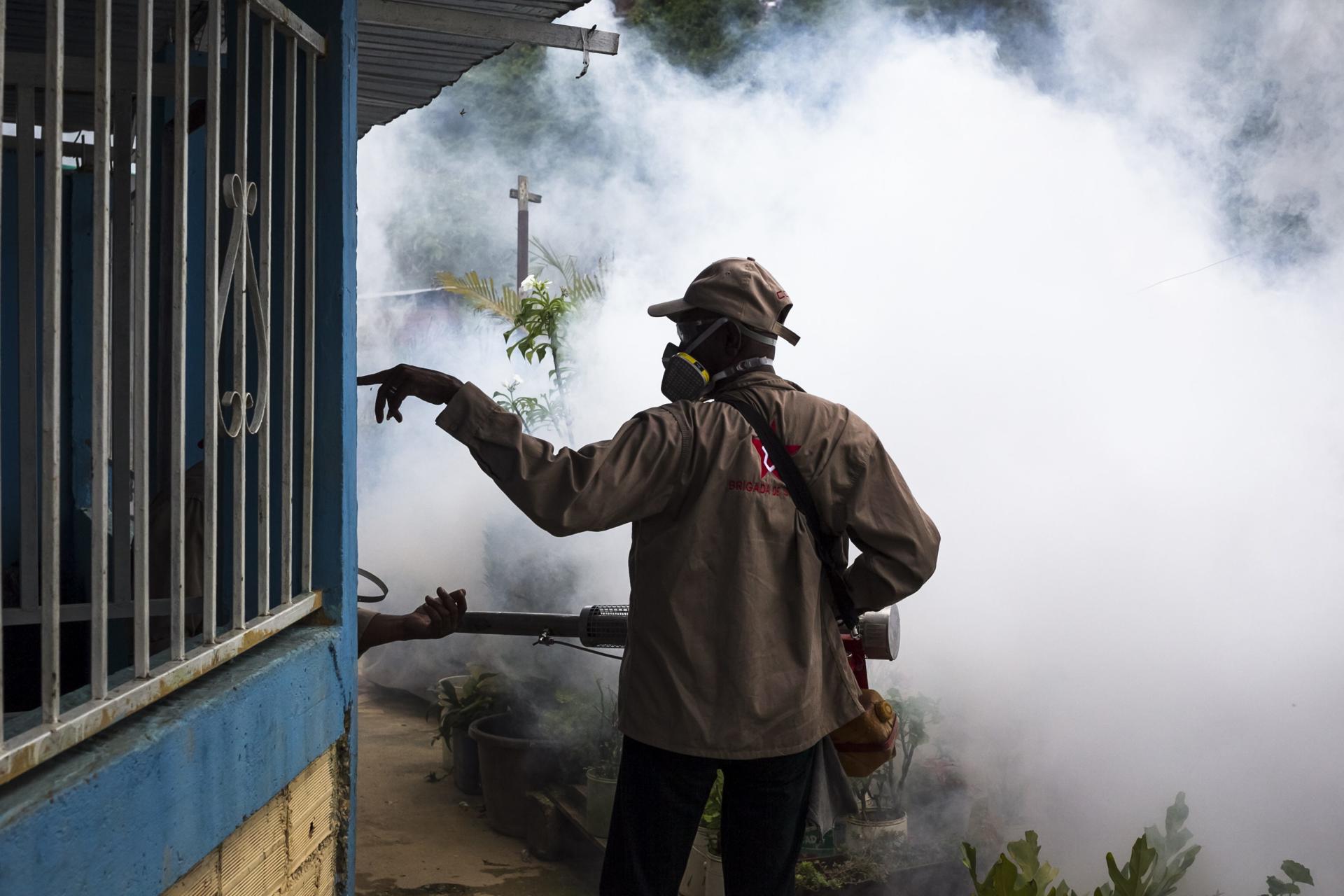Fotografía de archivo en donde un hombre fumiga una vivienda en Caracas (Venezuela). EFE/Santi Donaire