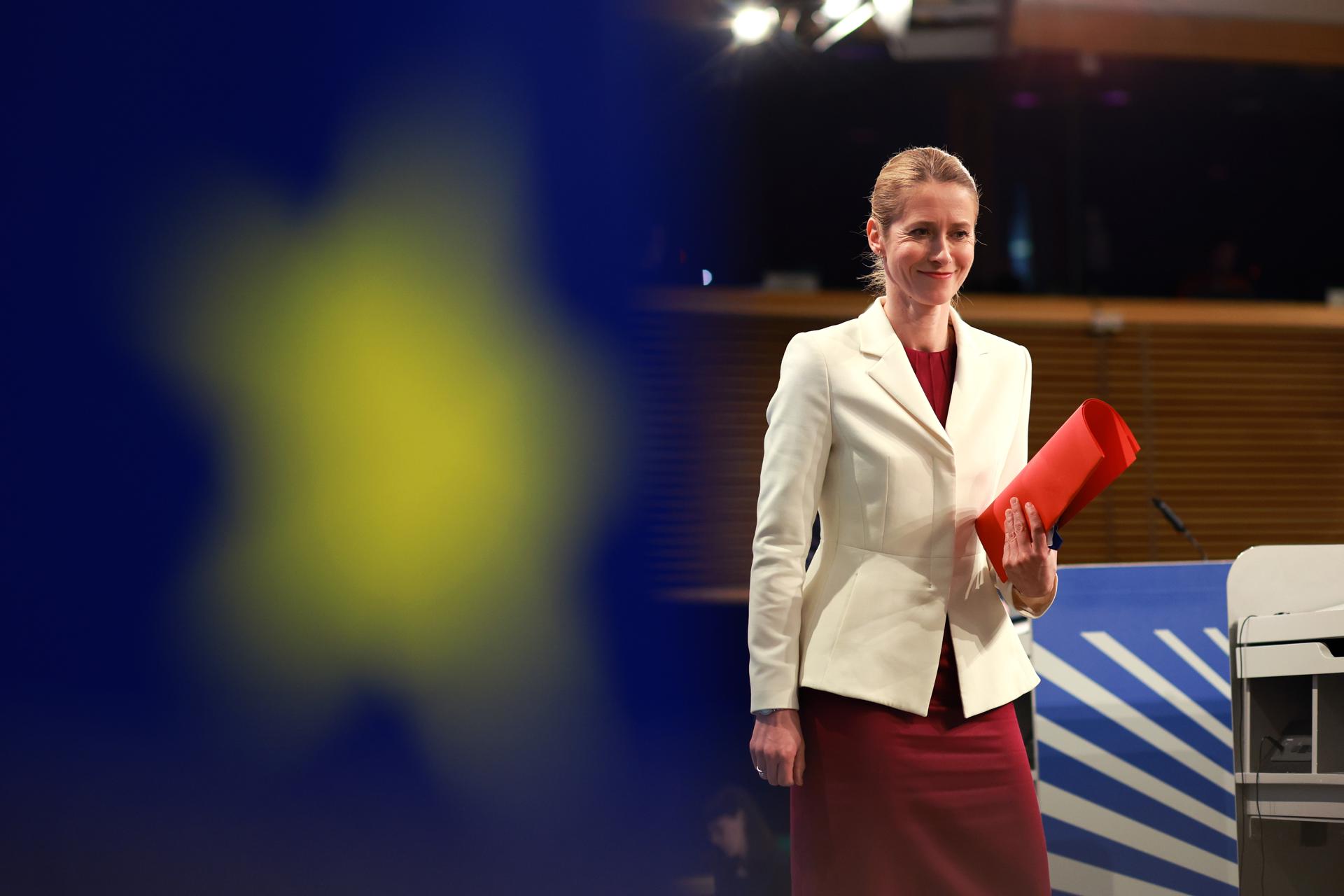 La Alta Representante de la Unión Europea para Asuntos Exteriores y Política de Seguridad, Kaja Kallas, ofrece una conferencia de prensa sobre el Libro Blanco de Defensa Europea y el plan REARM Europa tras la reunión del Colegio de la Comisión Europea en Bruselas, Bélgica, el 19 de marzo de 2025. (Bélgica, Bruselas) EFE/EPA/OLIVIER HOSLET