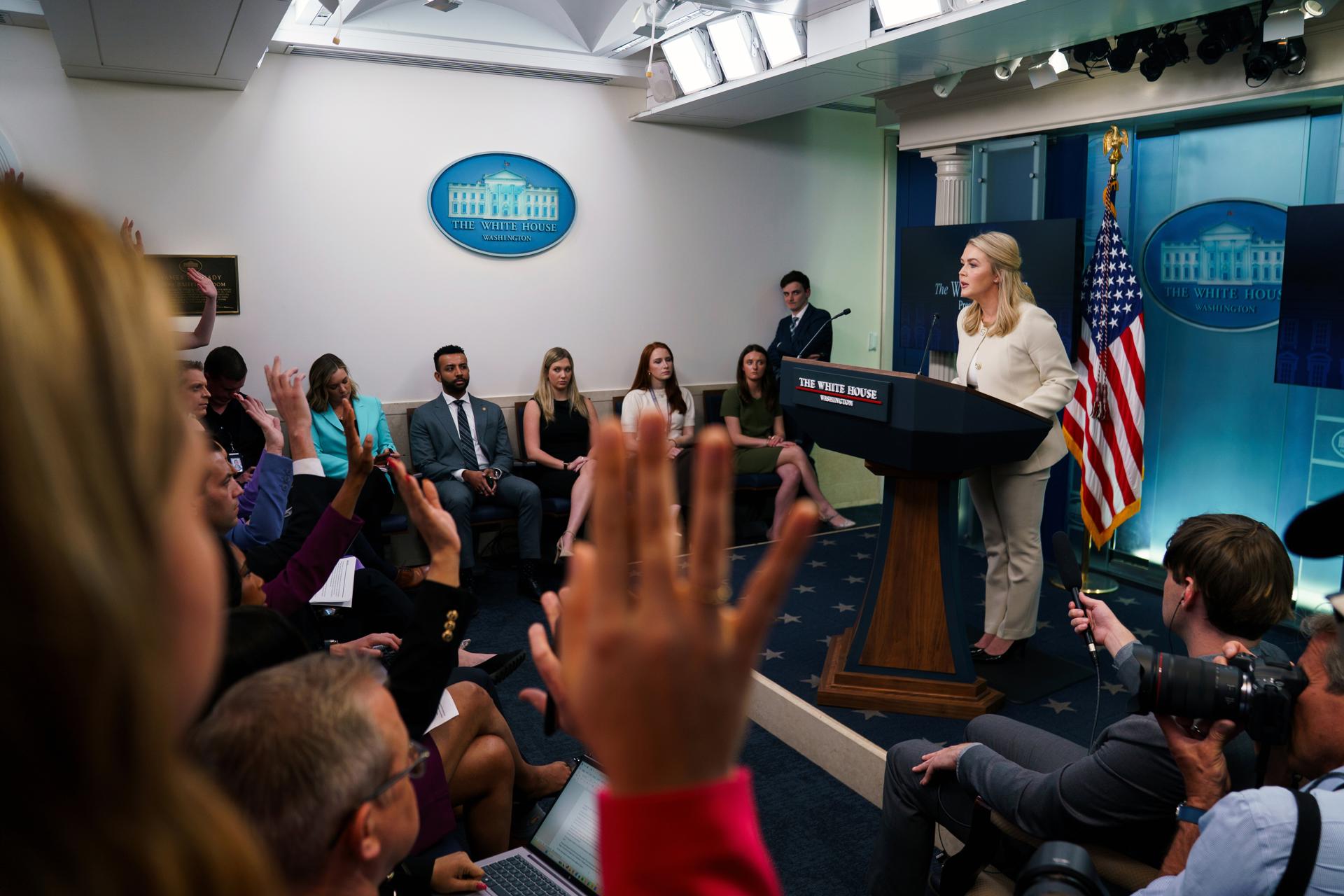 La portavoz de la Casa Blanca, Karoline Leavitt. EFE/WILL OLIVER