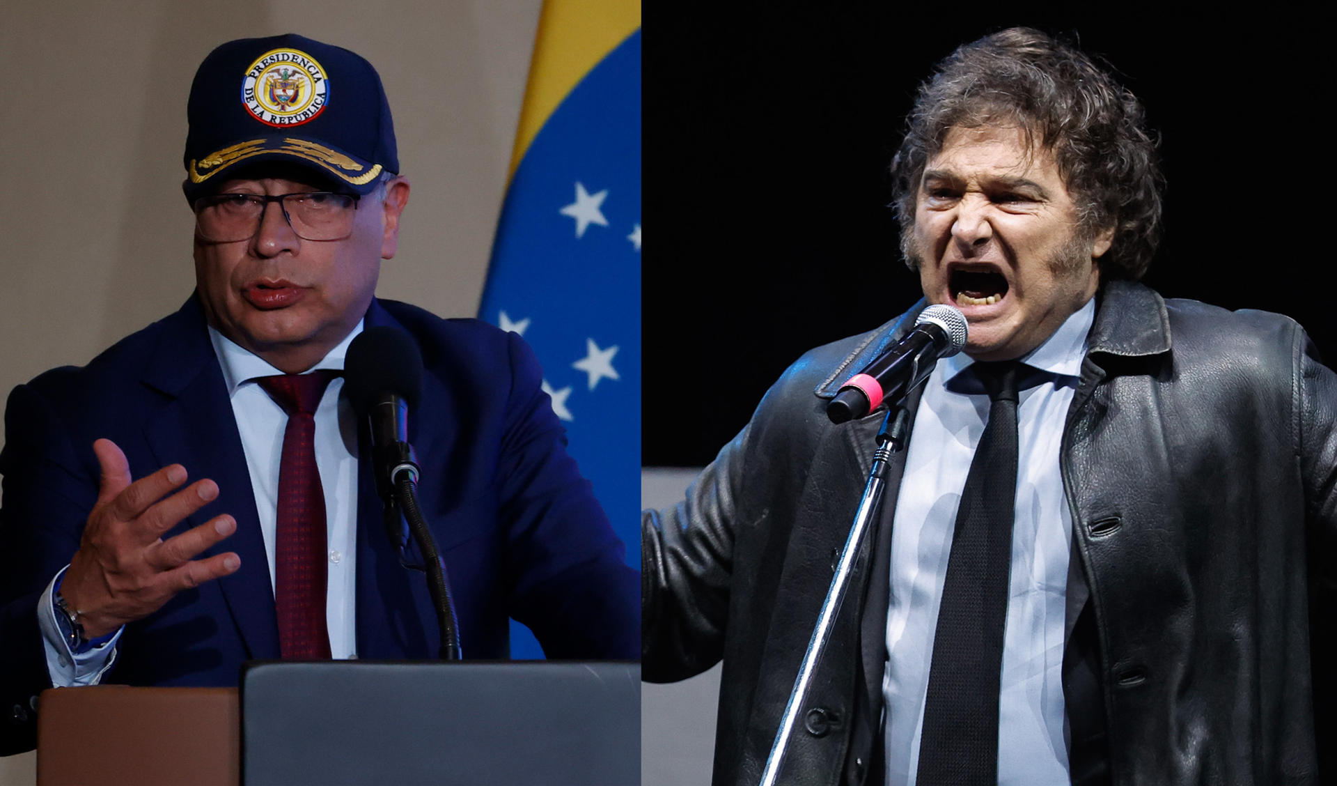 Combo de fotografías que muestran al presidente de Colombia, Gustavo Petro (i), y al presidente de Argentina, Javier Milei. EFE