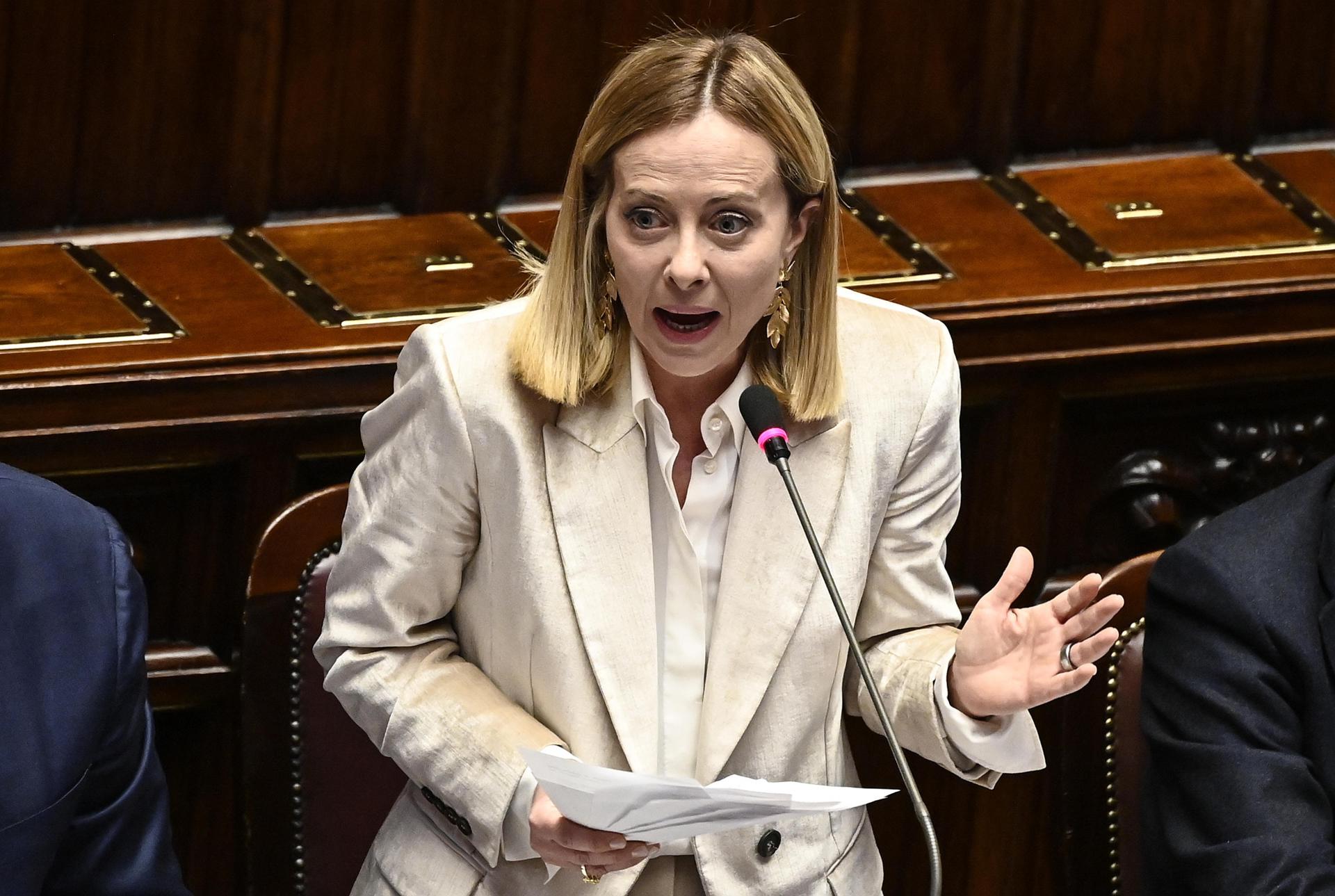 La primera ministra italiana, Giorgia Meloni, en el Parlamento el 19 de marzo de 2025. EFE/EPA/RICCARDO ANTIMIANI