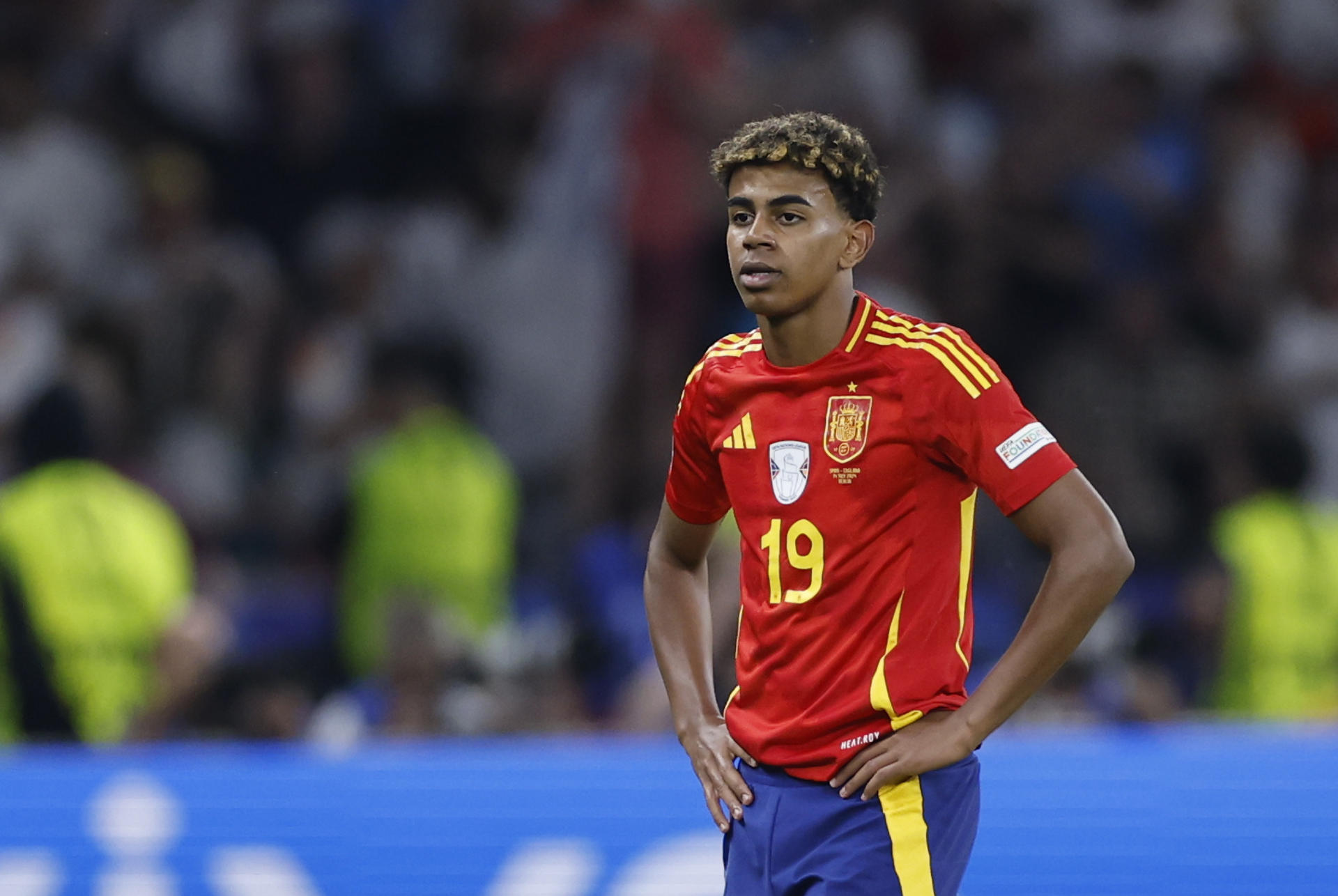 Lamine Yamal, uno de los nueve jugadores de la selección española apercibidos de sanción antes de la eliminatoria de cuartos de final de la Liga de Naciones contra Países Bajos. EFE /Alberto Estévez