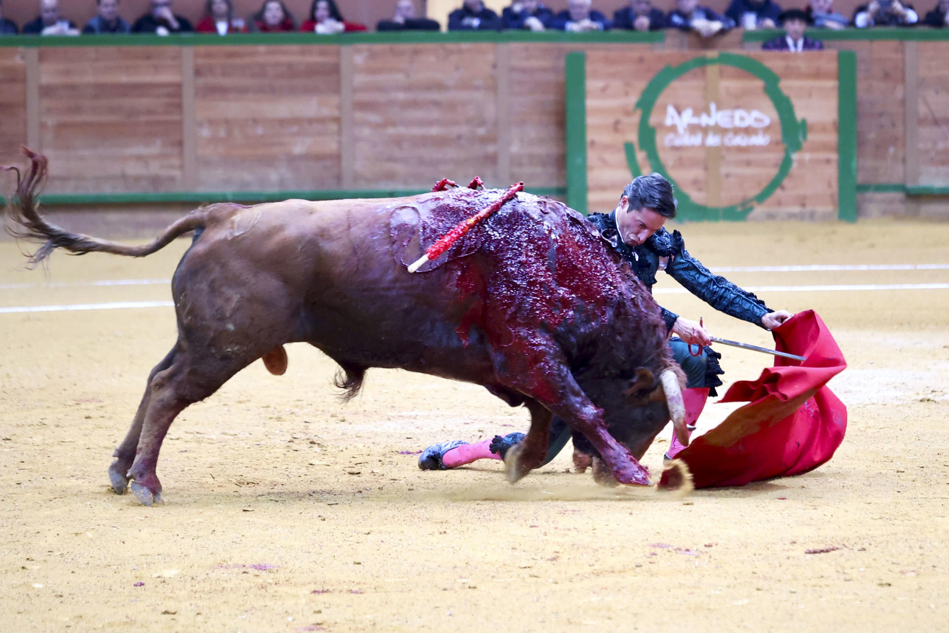 El diestro Diego Urdiales da un pase a su primer astado, durante la corrida de la Feria de San José, en Arnedo.- EFE/Raquel Manzanares