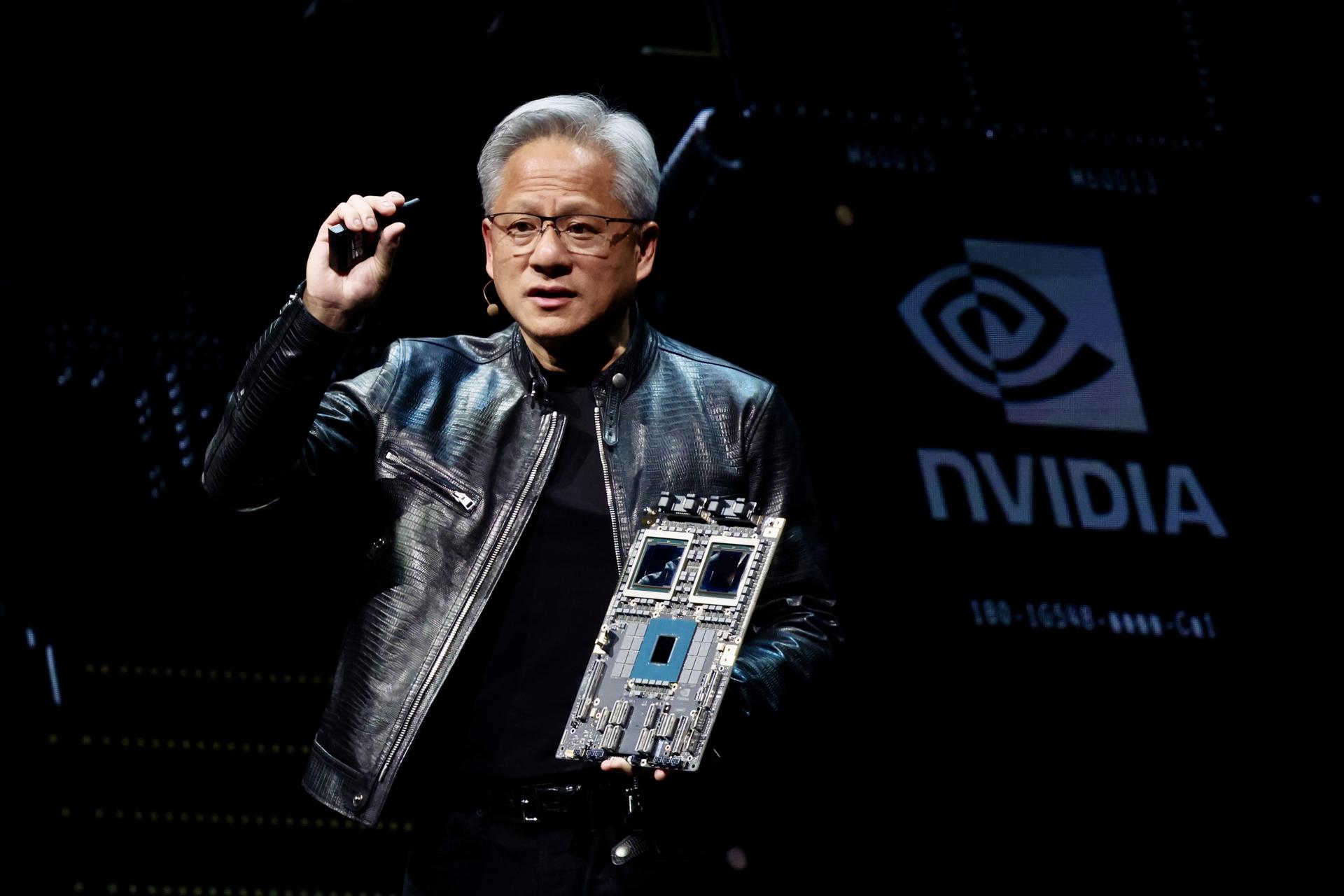Fotografía de archivo, tomada en junio de 2024, del cofundador, presidente y CEO de Nvidia Corporation, Jensen Huang, durante la feria comercial COMPUTEX 2024, en Taipei (Taiwán). EFE/Ritchie B Tongo