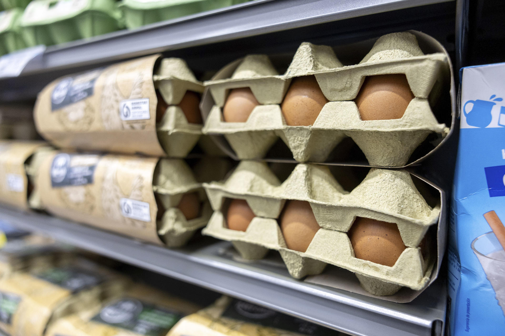 Vista de una docena de huevos en un supermercado. EFE/Ismael Herrero