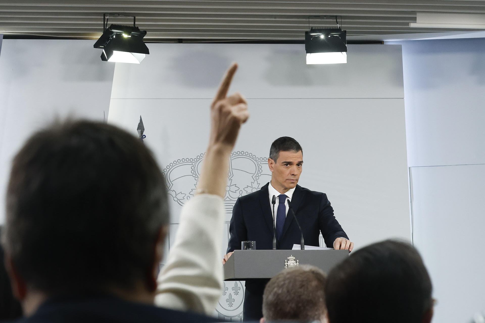 El presidente del Gobierno, Pedro Sánchez, durante su comparecencia tras el Consejo de Ministros de este martes. EFE/Javier Lizón