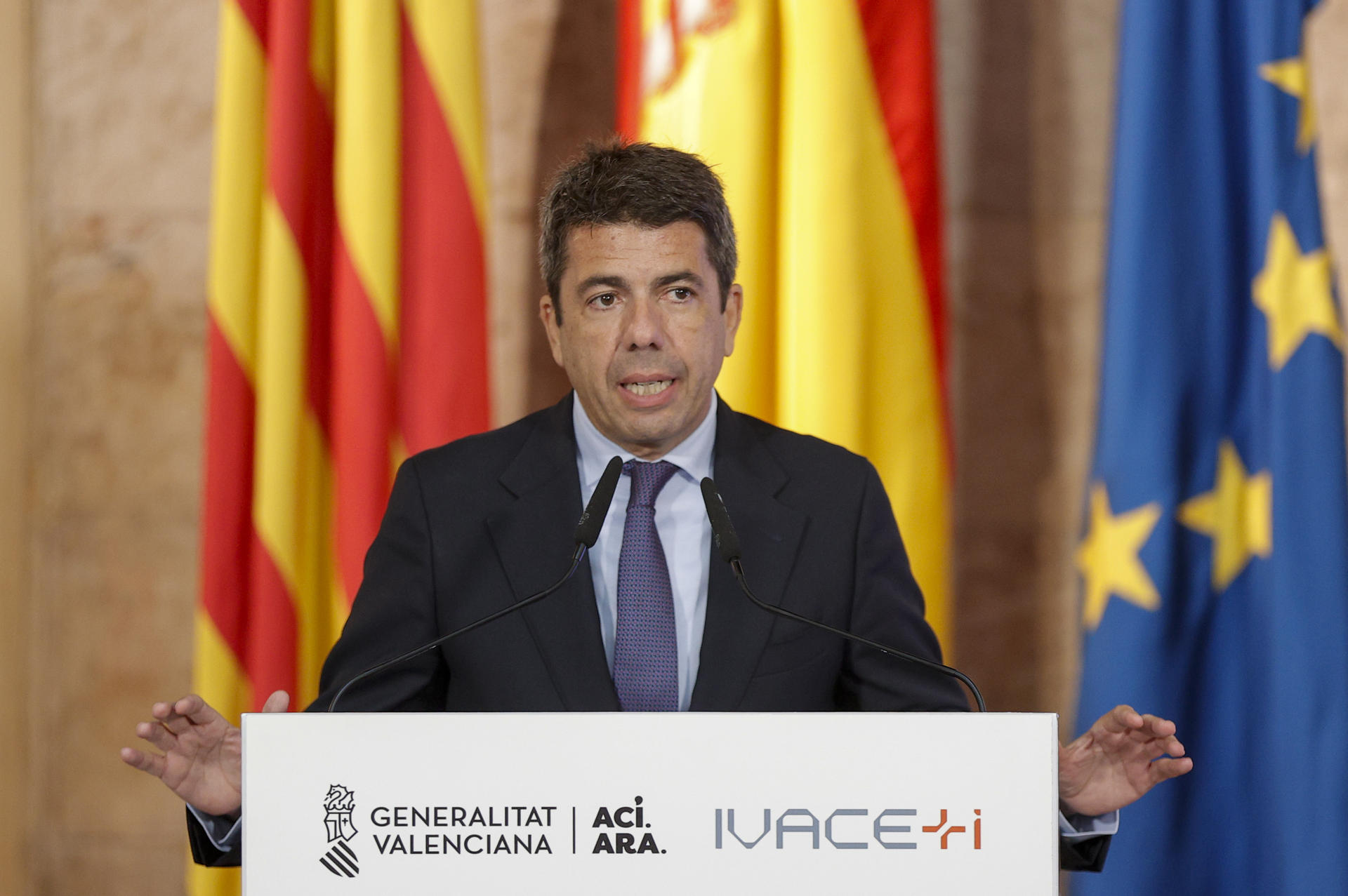 El president de la Generalitat, Carlos Mazón, en un reciente acto público. EFE/Manuel Bruque