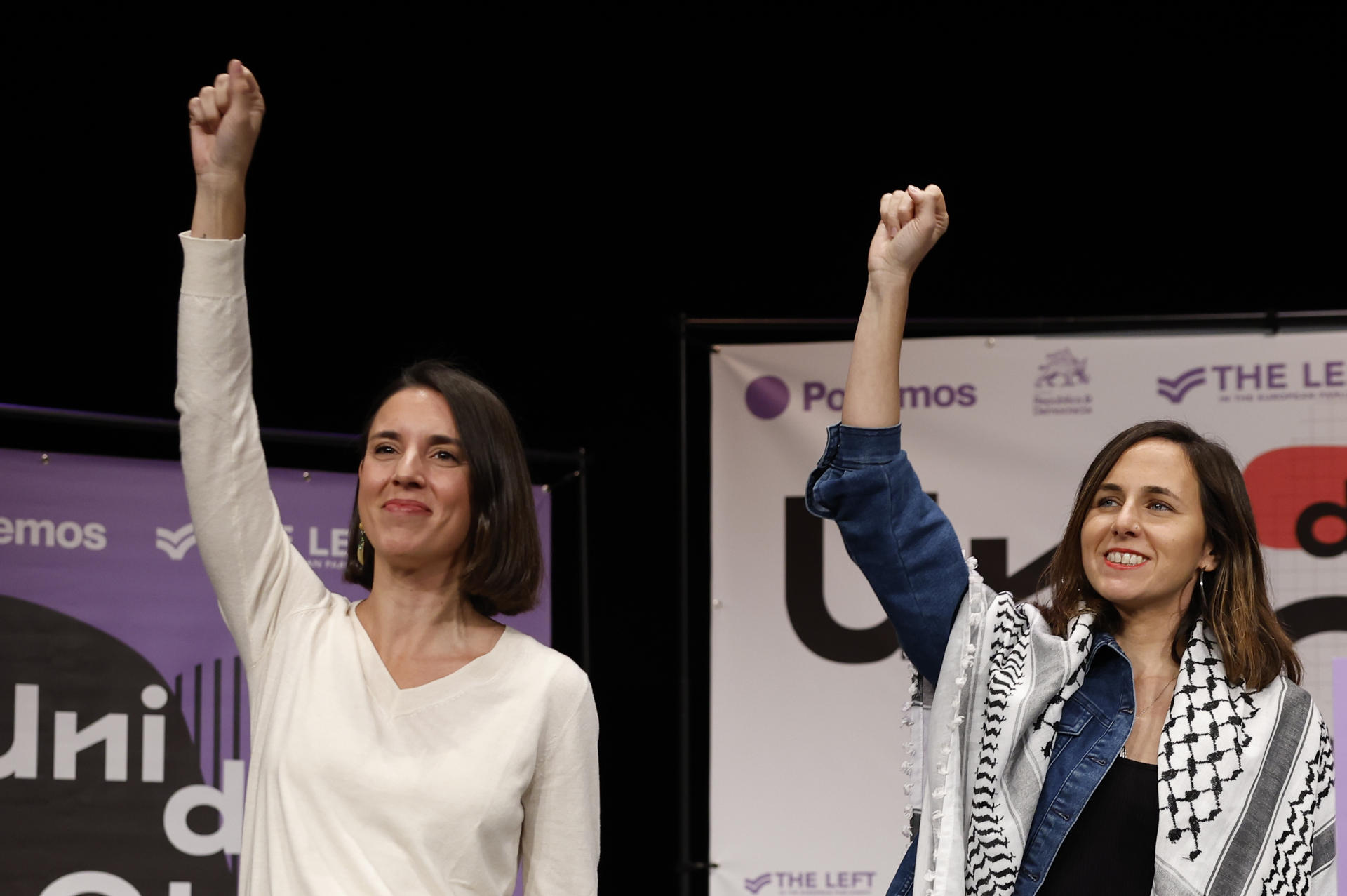 La secretaria general de Podemos, Ione Belarra (d), y la eurodiputada Irene Montero (i), en una imagen de archivo. EFE/Chema Moya