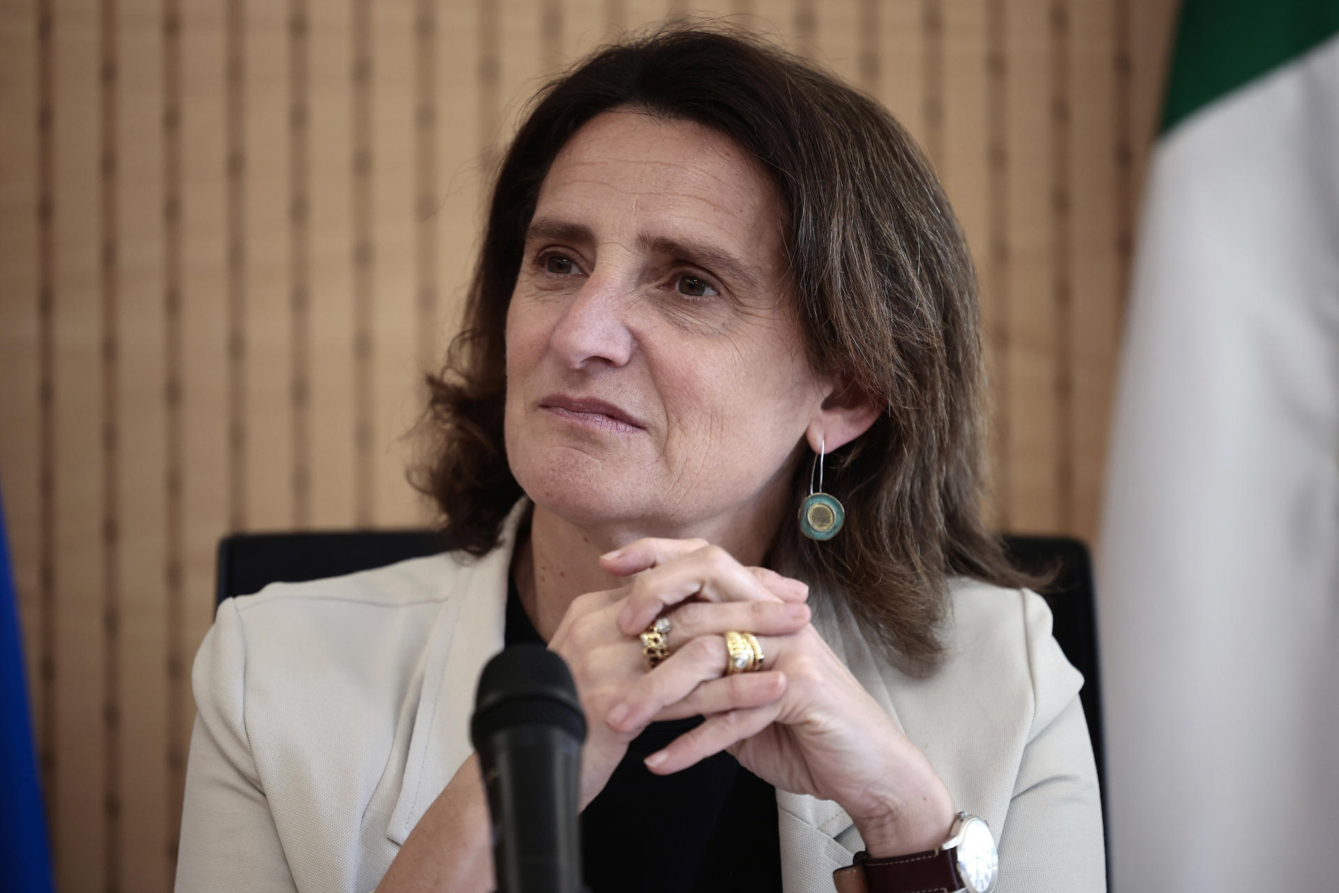 La vicepresidenta de la Comisión Europea (CE) para la Transición Limpia, Justa y Competitiva, Teresa Ribera, habla en una rueda de prensa este miércoles, en Ciudad de México (México). EFE/José Méndez