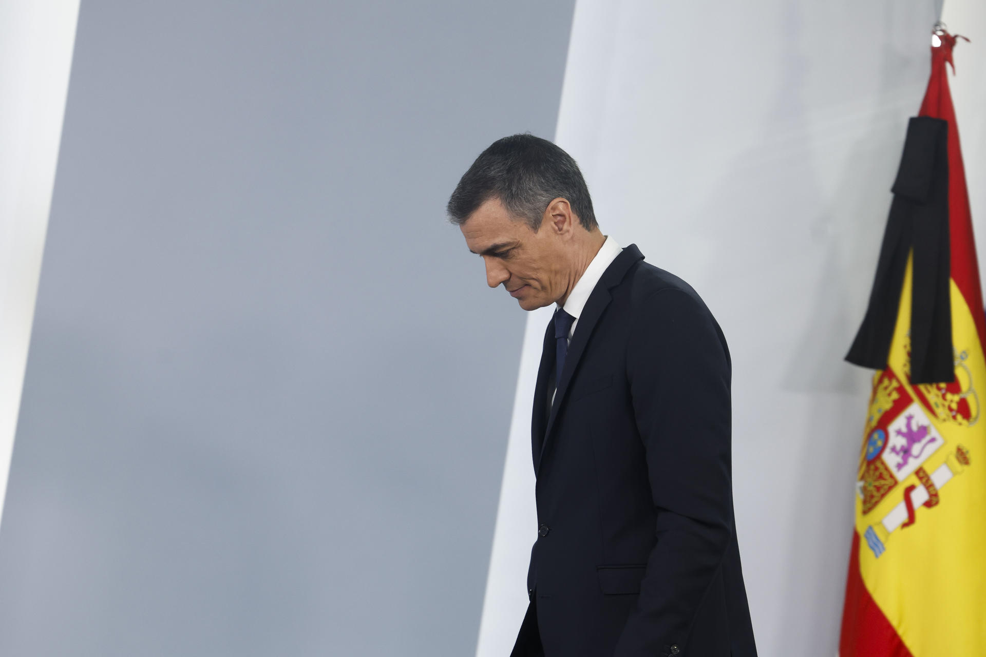 El presidente del Gobierno, Pedro Sánchez, durante su comparecencia tras el Consejo de Ministros de este martes. EFE/Javier Lizón
