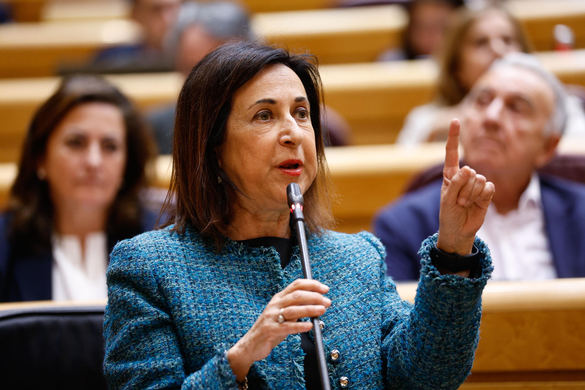La ministra de Defensa, Margarita Robles, durante la sesión de control al Gobierno celebrada por el pleno del Senado, este martes en Madrid. EFE/ Rodrigo Jiménez