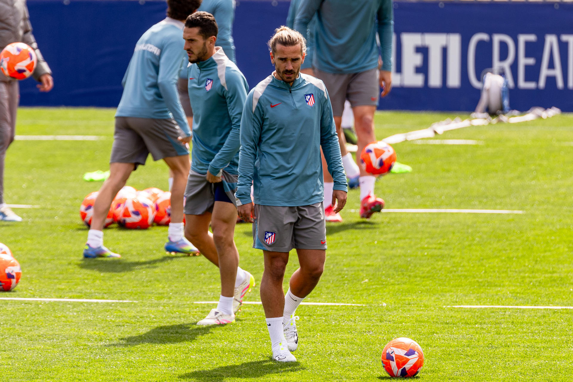 Griezmann, en el entrenamiento de este sábado. EFE/ Daniel Gonzalez