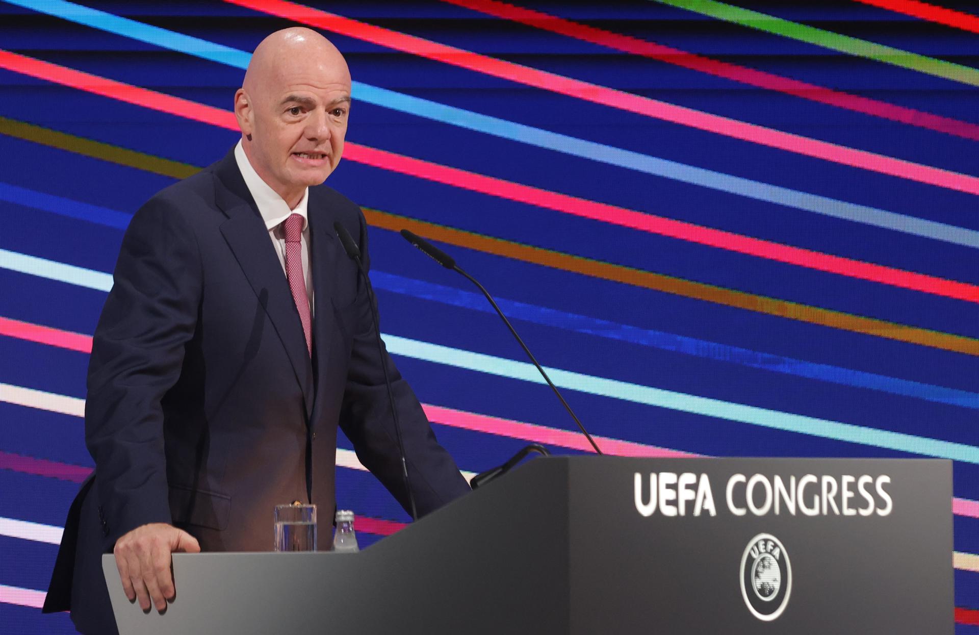 El presidente de la FIFA Gianni Infantino durante el Congreso de la UEFA. EFE/ANDREJ CUKIC