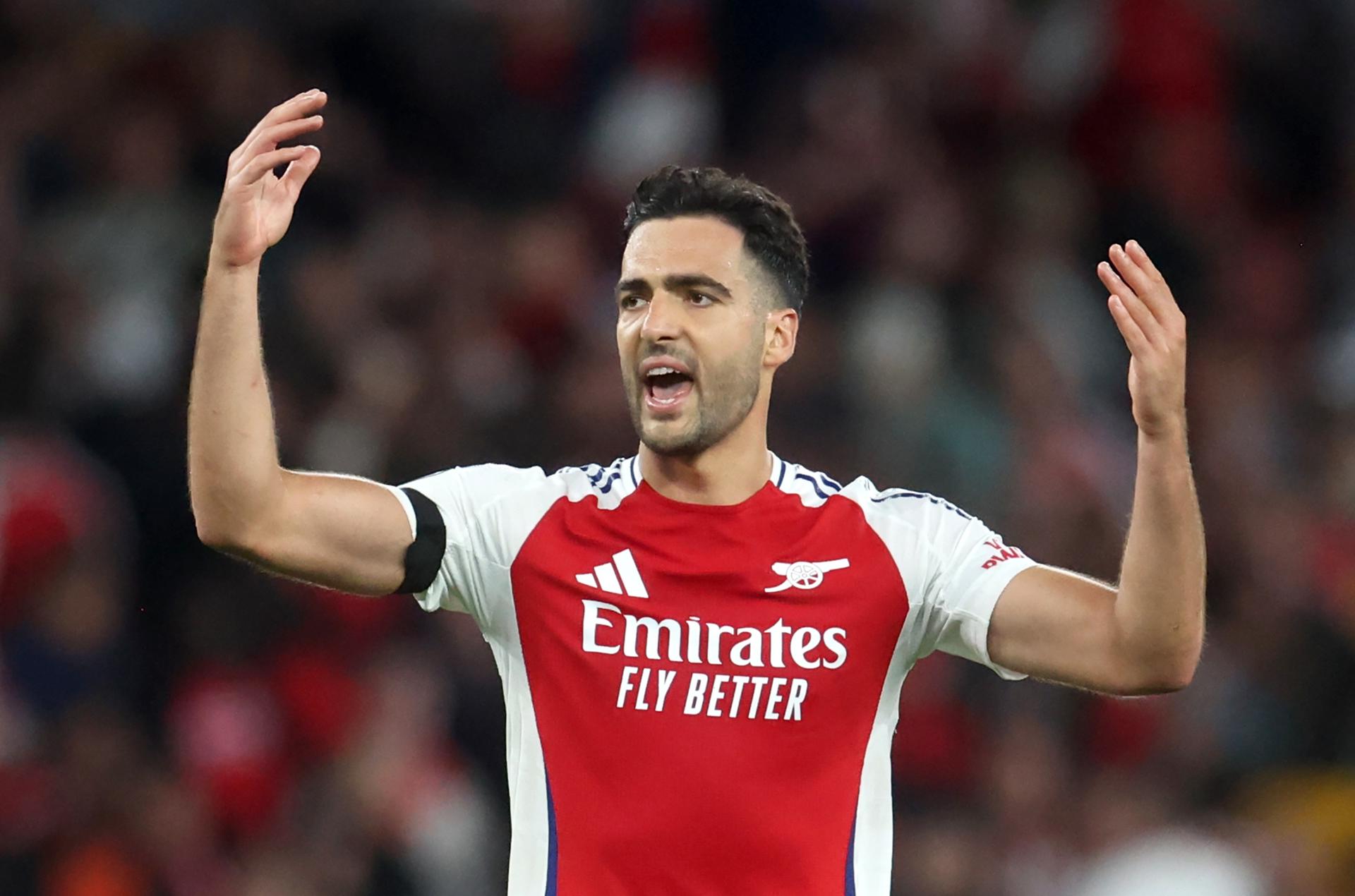 Mikel Merino, centrocampista del Arsenal, aseguró que, tras el 0-1 de la ida contra el Paris Saint Germain, "ahora es cuestión de creérselo". EFE/EPA/NEIL HALL