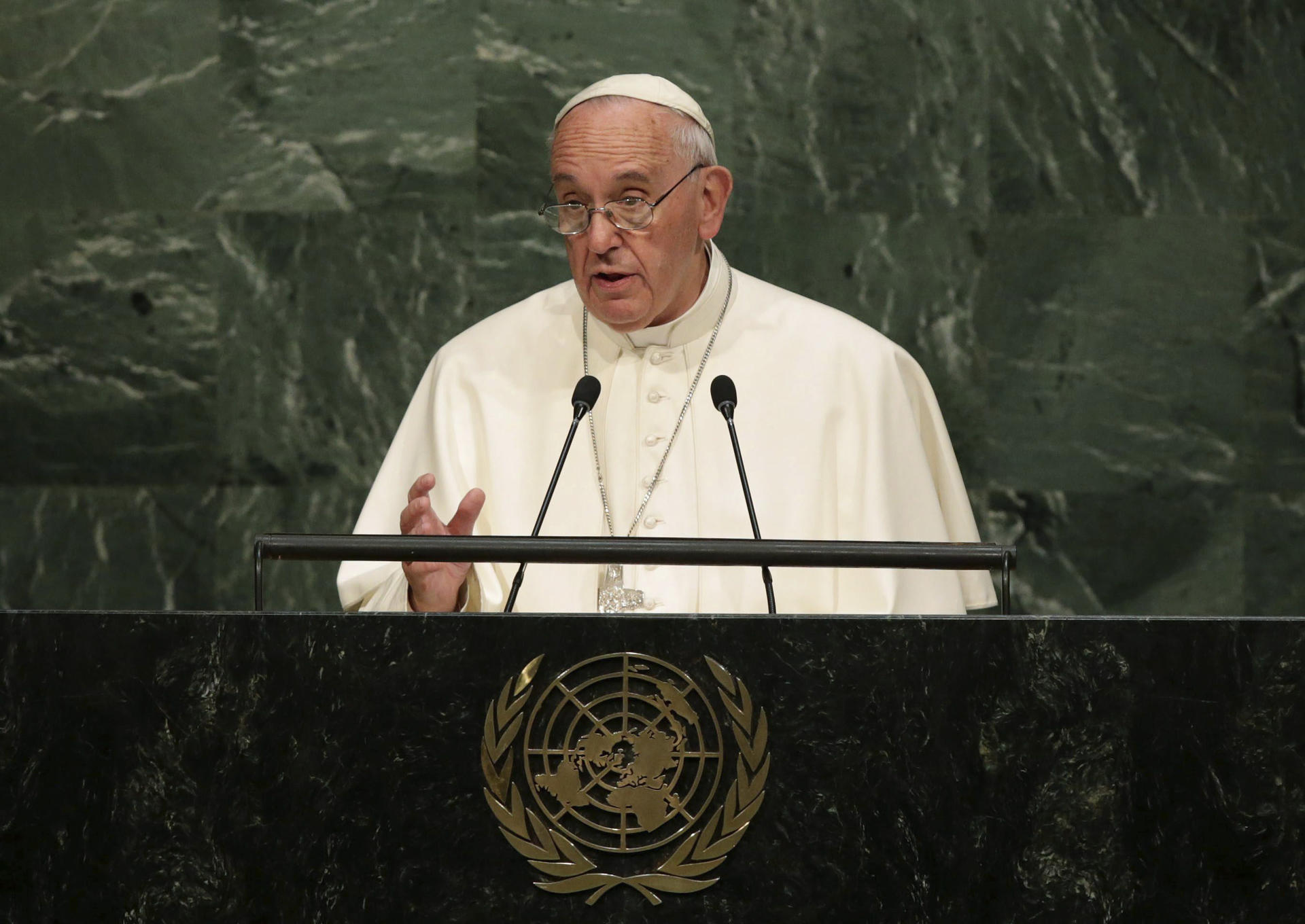 El papa Francisco en la Asamblea General de las Naciones Unidas en Nueva York en 2015. EFE/Justin Lane