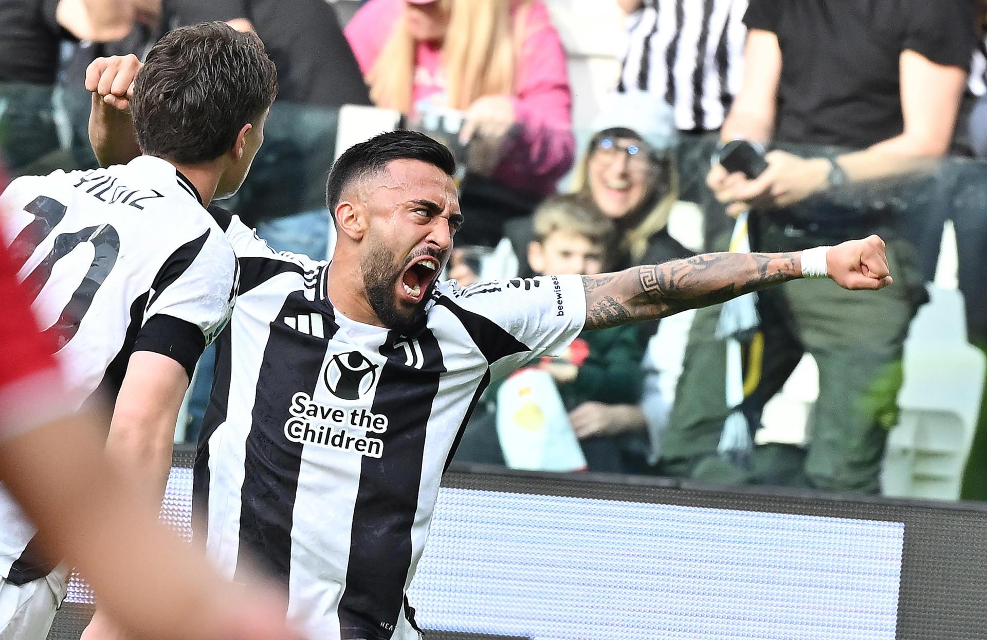 El jugador del uventus Nico Gonzalez celebra el 1-0 durante el partido de la Serie A que han jugado Juventus FC y AC Monza en el Allianz Stadium en Turin, Italia. EFE/EPA/ALESSANDRO DI MARCO