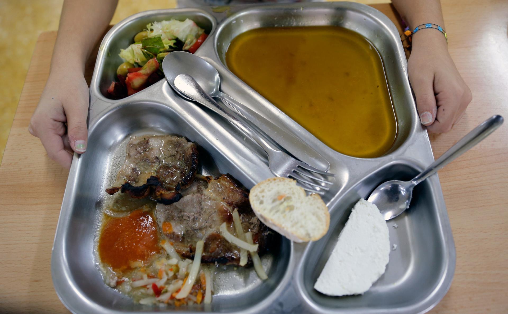 Imagen de archivo de una bandeja de un menú escolar. EFE/ Juan Carlos Cárdenas