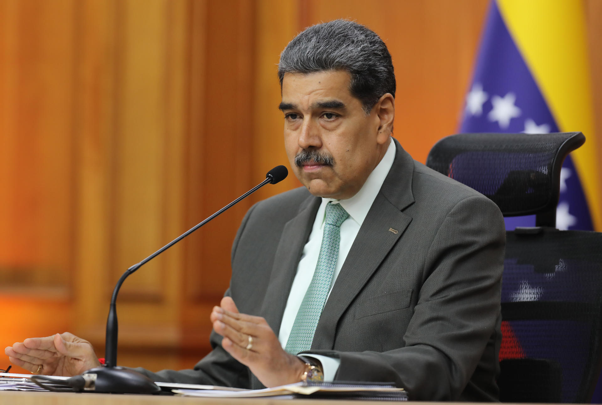 Fotografía cedida por Prensa del Palacio de Miraflores de Nicolás Maduro en un acto de gobierno en Caracas (Venezuela). EFE/ Prensa del Palacio de Miraflores