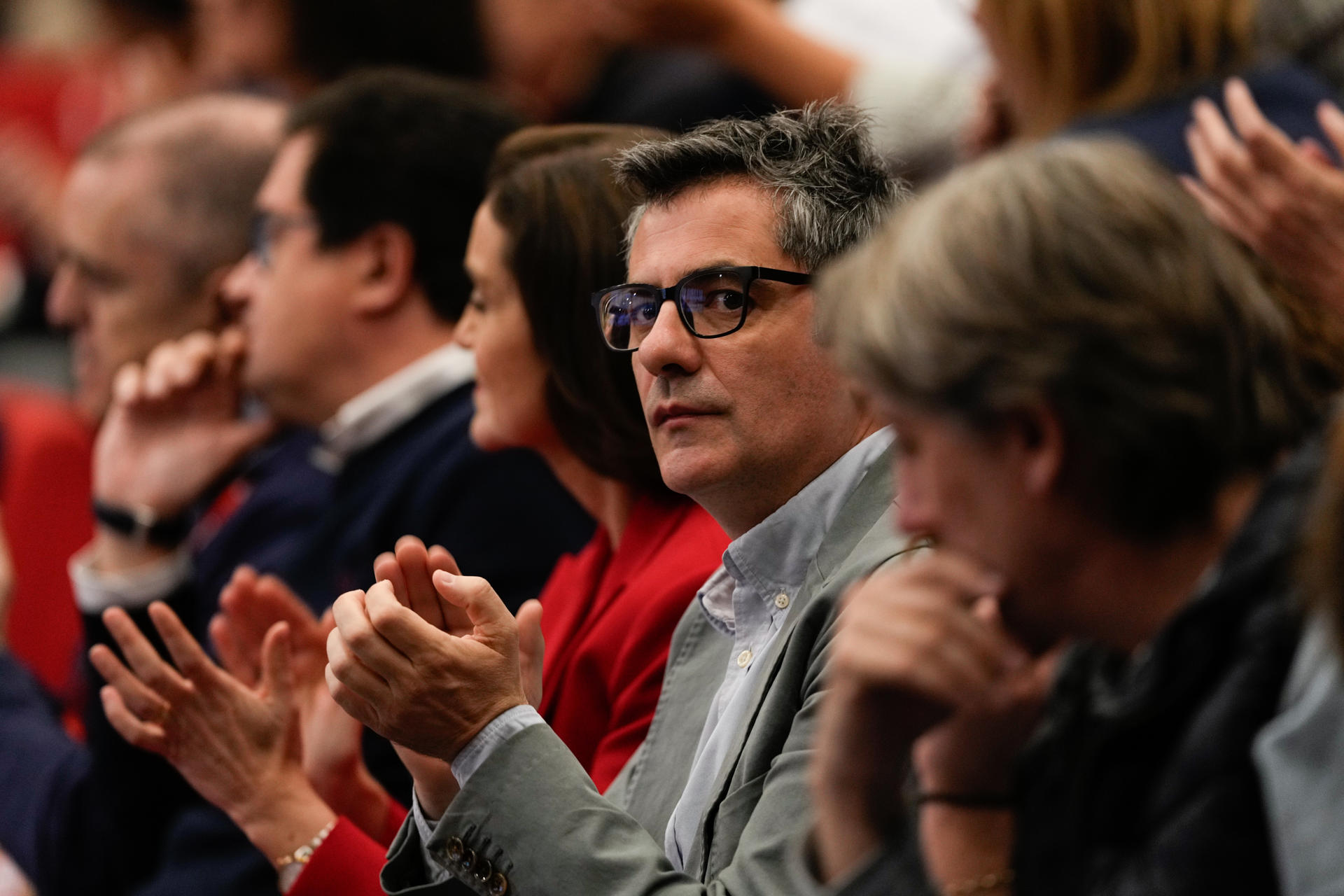 El ministro de Presidencia, Justicia y Relaciones con las Cortes, Félix Bolaños durante la clausura este domigo del Congreso regional del PSOE madrileño. EFE/ Borja Sanchez-Trillo
