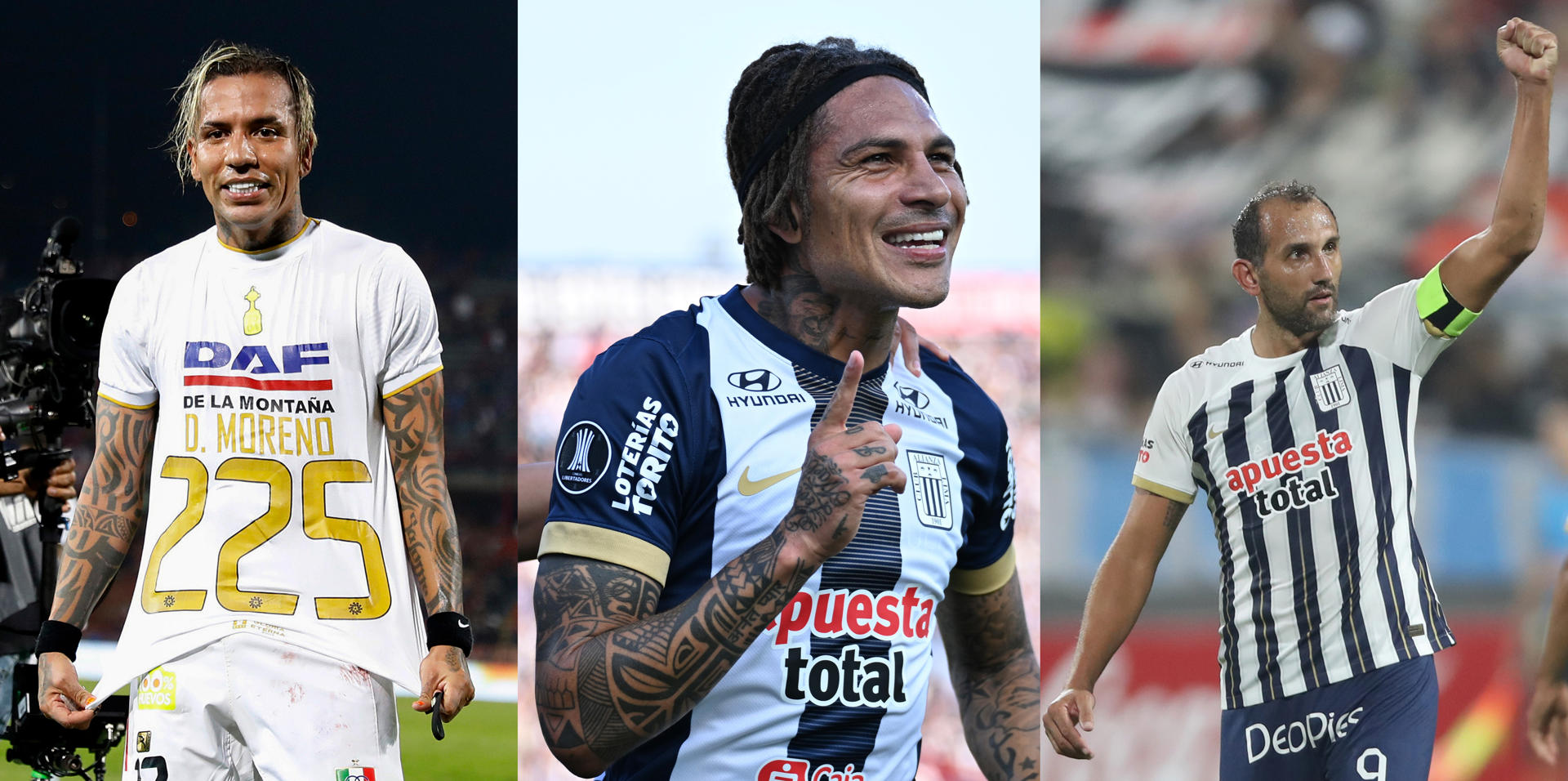 Combo de fotografías de archivo de los jugadores Dayro Moreno (i), Paolo Guerrero (c) y Hernán Barcos (d). EFE/ Luis Noriega / Paloma Del Solar / Paolo Aguilar / ARCHIVO