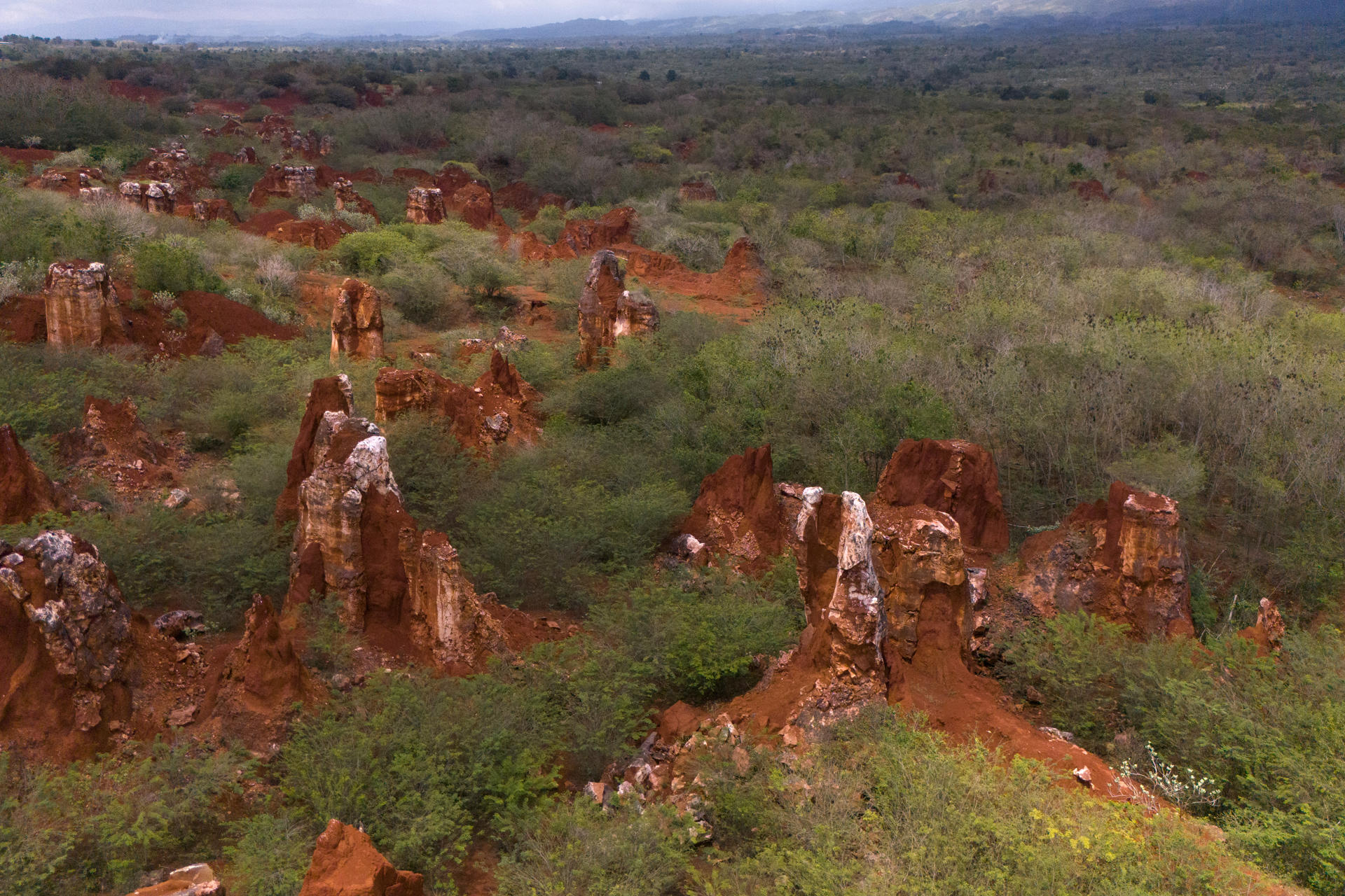 Fotografía aérea, tomada el pasado 19 de marzo, de un sector de las llamadas tierras raras, en Pedernales (República Dominicana). EFE/Grupo XP-3