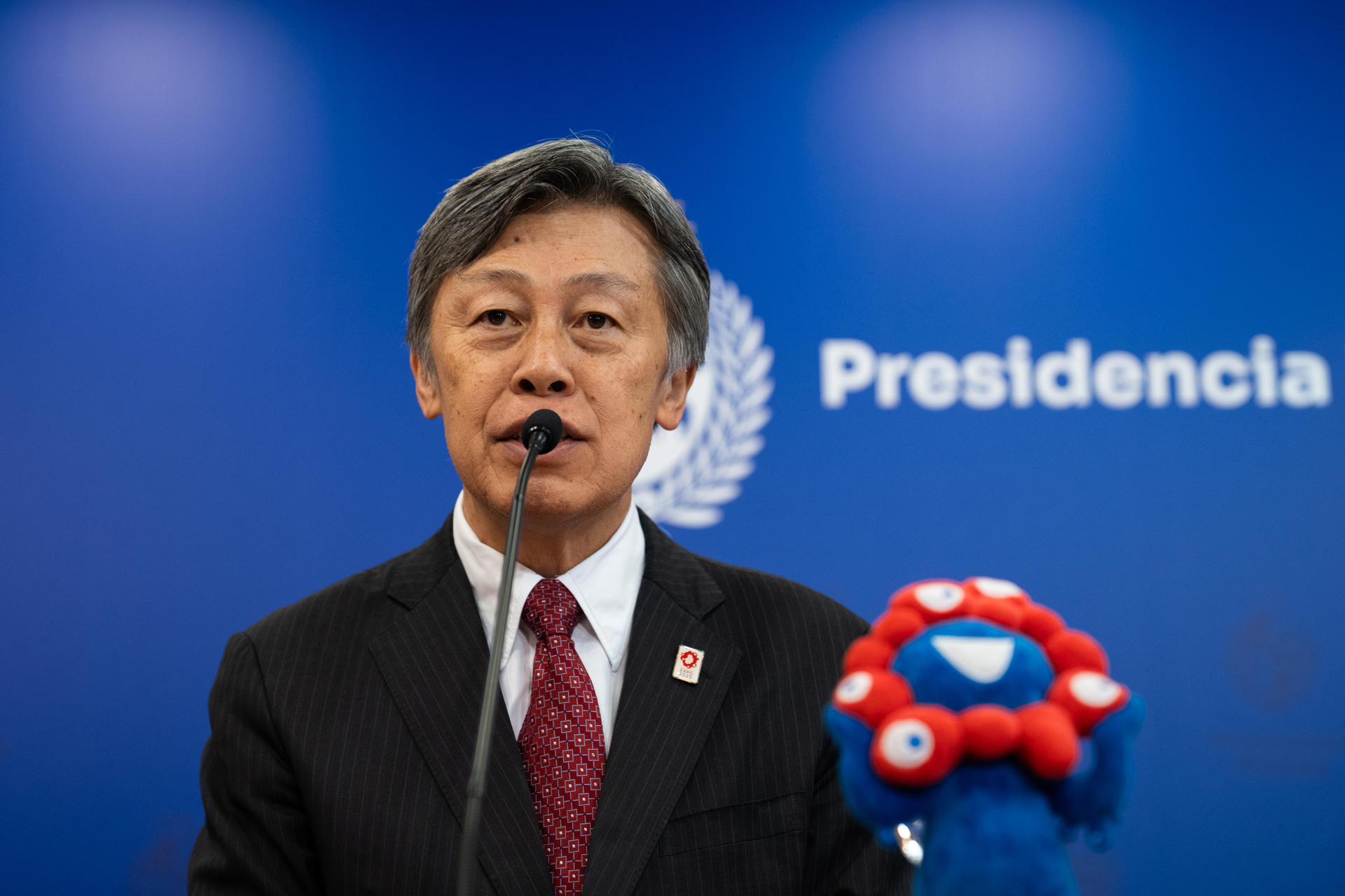 El embajador de Japón en Uruguay, Okada Kenichi, durante la presentación del país suramericano de cara a la feria universal, en Montevideo (Uruguay). EFE/Sofía Torres