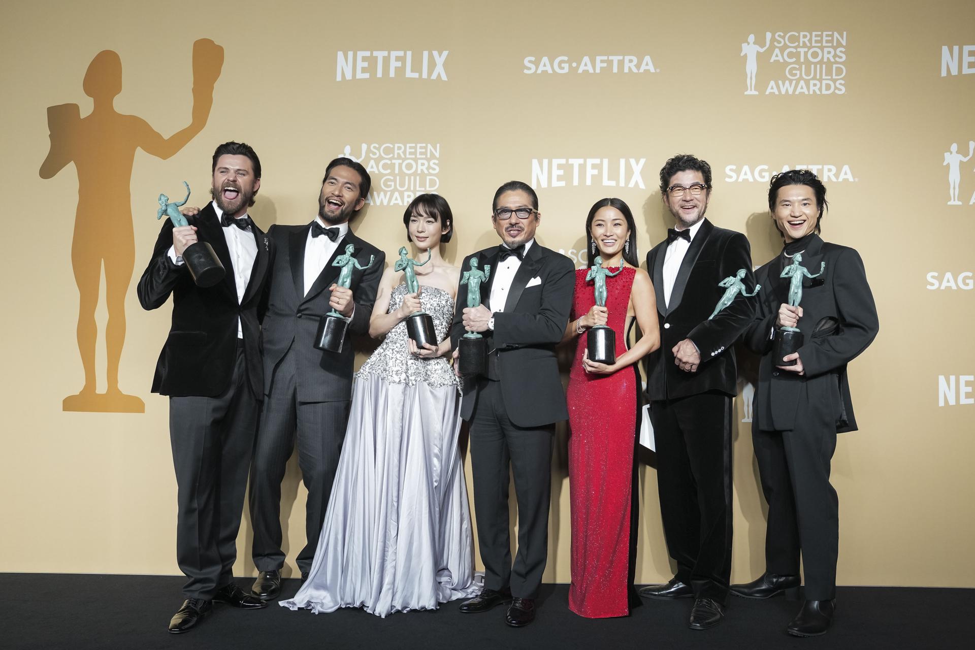 El elenco de la serie 'Shogun' en la sala de prensa después de ganar el premio SAG a la 'Interpretación sobresaliente de un conjunto en una serie dramática' durante la 31ª edición anual de los Premios del Sindicato de Actores en el Shrine Auditorium de Los Ángeles, California, EE.UU., 23 de febrero de 2025. EFE/ALLISON DINNER