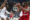El pivot estadounidense del Bayern, Devin Booker (d), con el balón ante el pivot del Real Madrid, Serge Ibaka, durante el encuentro del Play In de la Euroliga que disputan hoy viernes Real Madrid y Bayern de Múnich en el Movistar Arena, en Madrid. EFE/ Mariscal.
