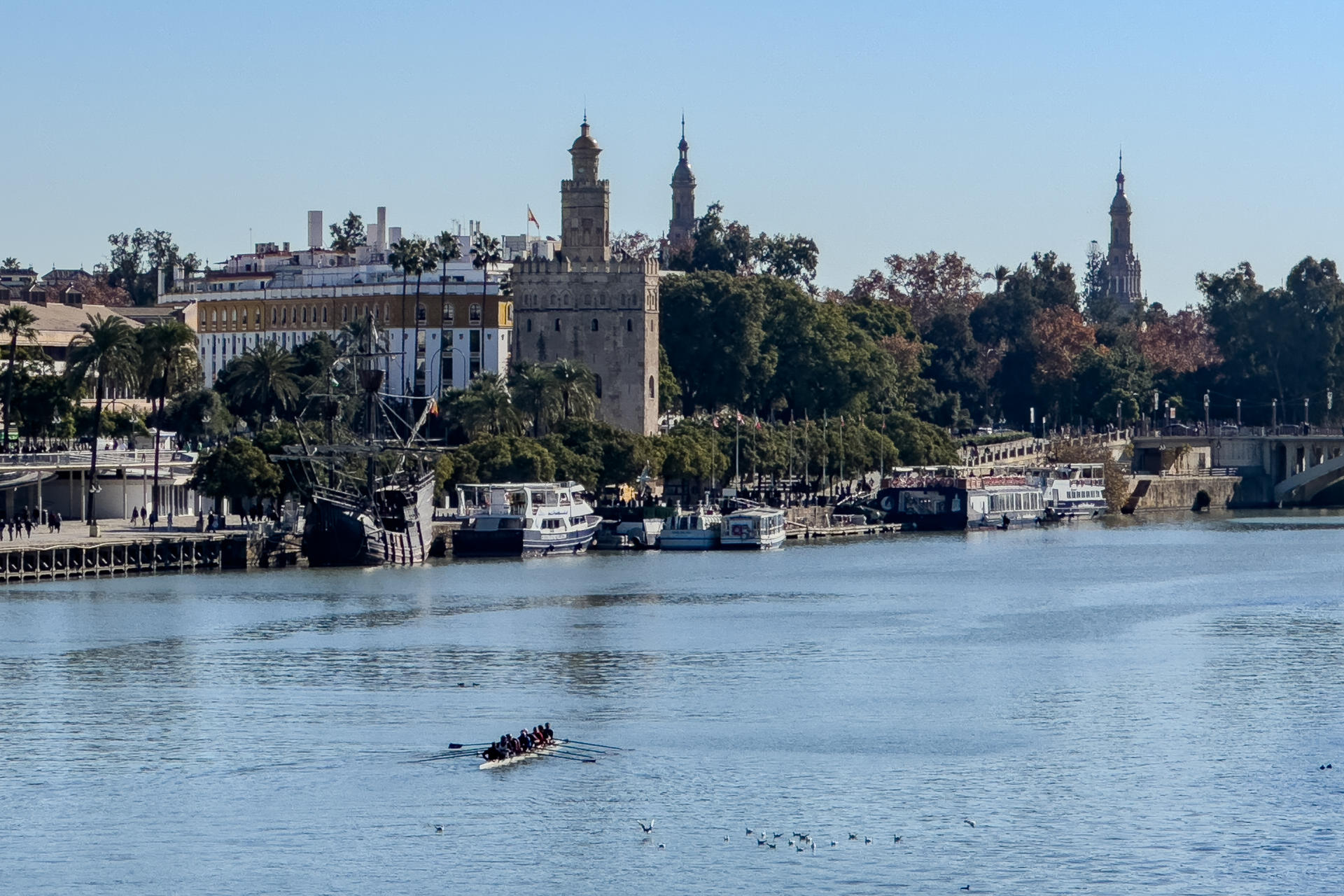 Unos piragüistas navegan por el río Guadalquivir en Sevilla aprovechando el buen tiempo, en una imagen de archivo. EFE/ David Arjona