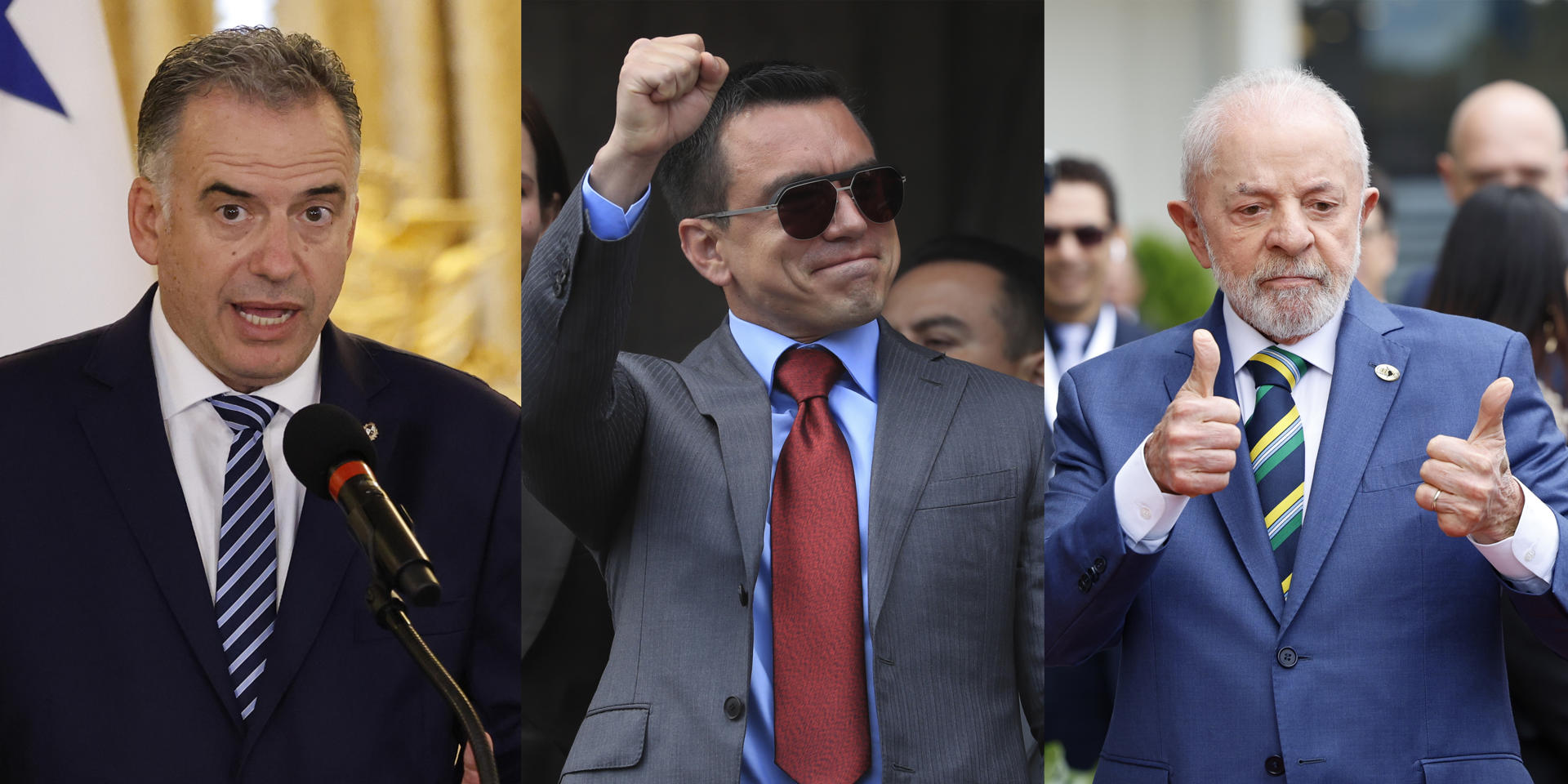Combo de fotografías de archivo de los presidentes de Uruguay, Yamandú Orsi (i); de Ecuador, Daniel Noboa (c); y de Brasil, Luiz Inácio Lula da Silva. EFE/Bienvenido Velasco - José Jácome