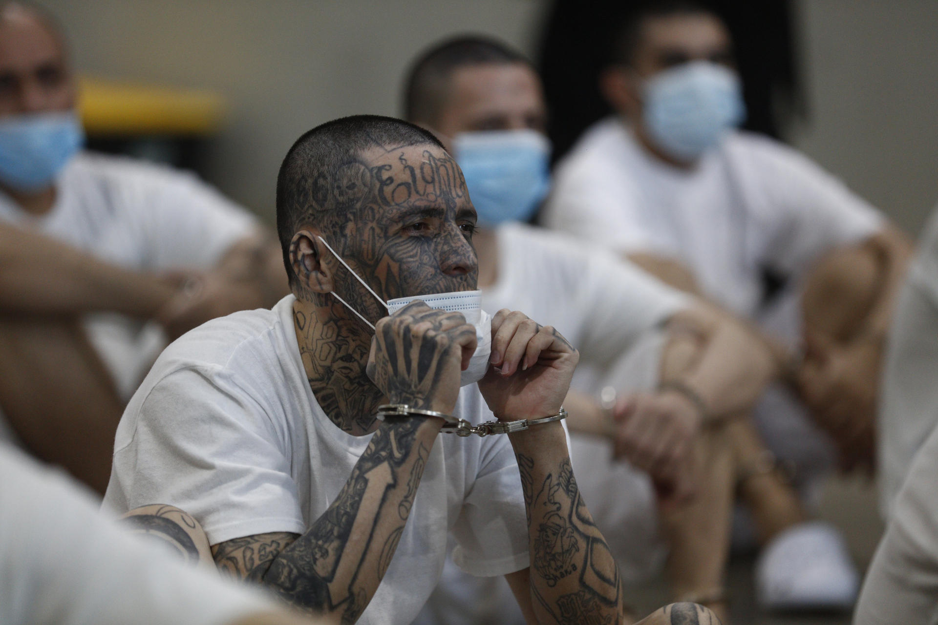 Fotografía de un recluso en el Centro de Confinamiento del Terrorismo (Cecot) este viernes, en Tecoluca (El Salvador). EFE/ Rodrigo Sura